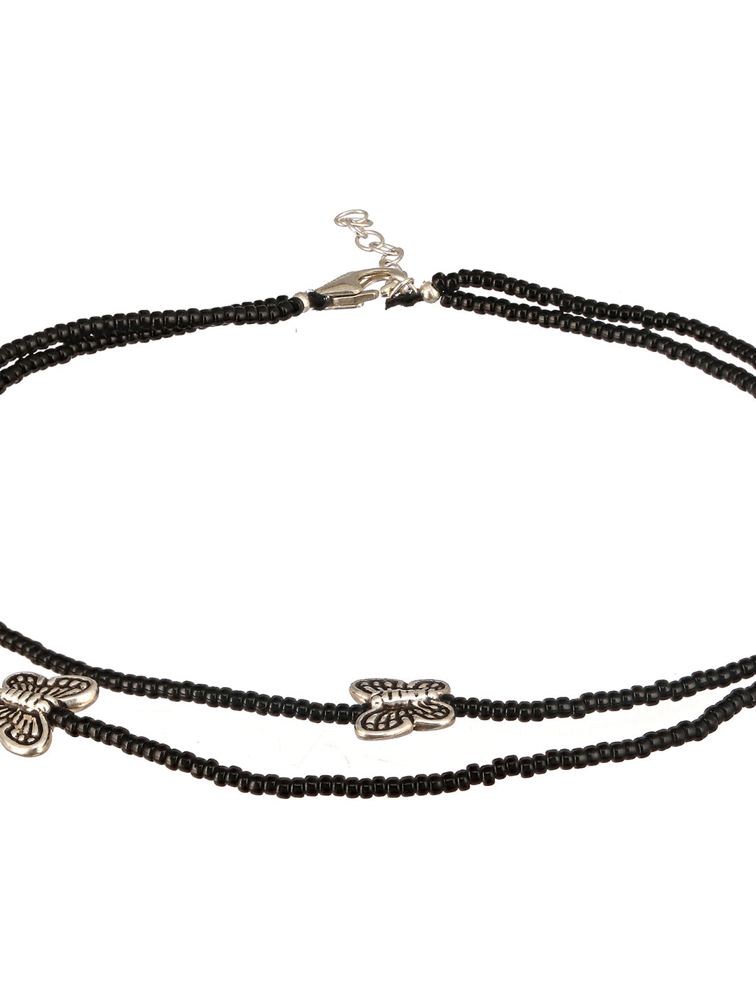925 Sterling Silver Black Beads Butterfly Charms Payal Anklet
