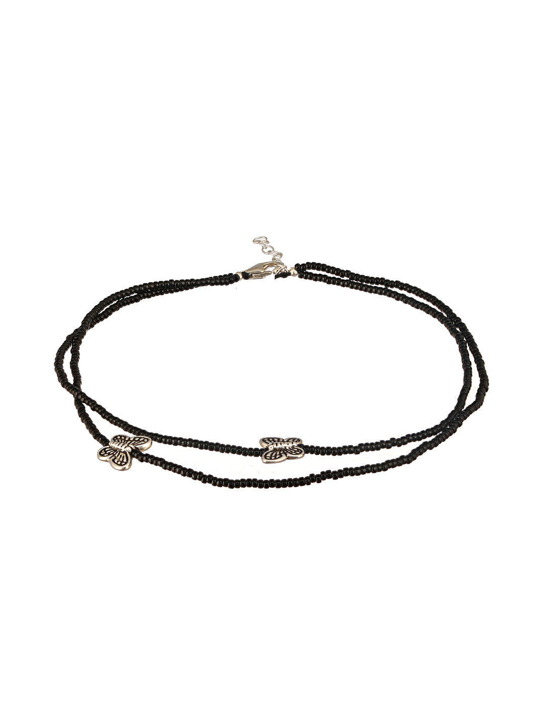 925 Sterling Silver Black Beads Butterfly Charms Payal Anklet