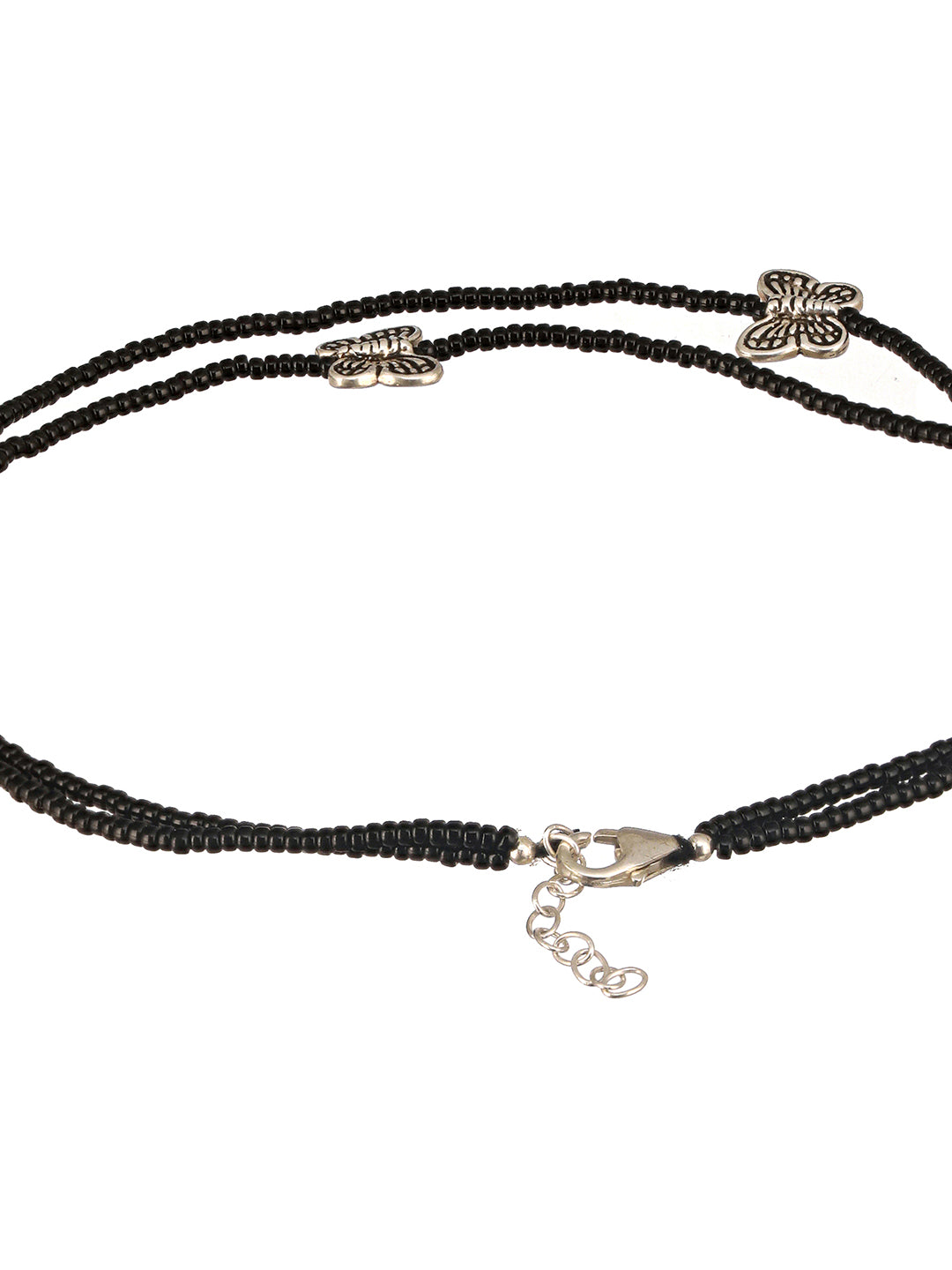 925 Sterling Silver Black Beads Butterfly Charms Payal Anklet