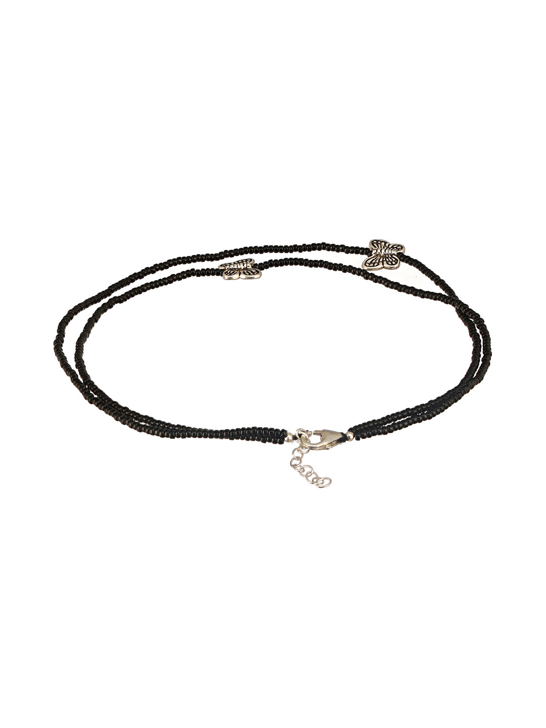 925 Sterling Silver Black Beads Butterfly Charms Payal Anklet