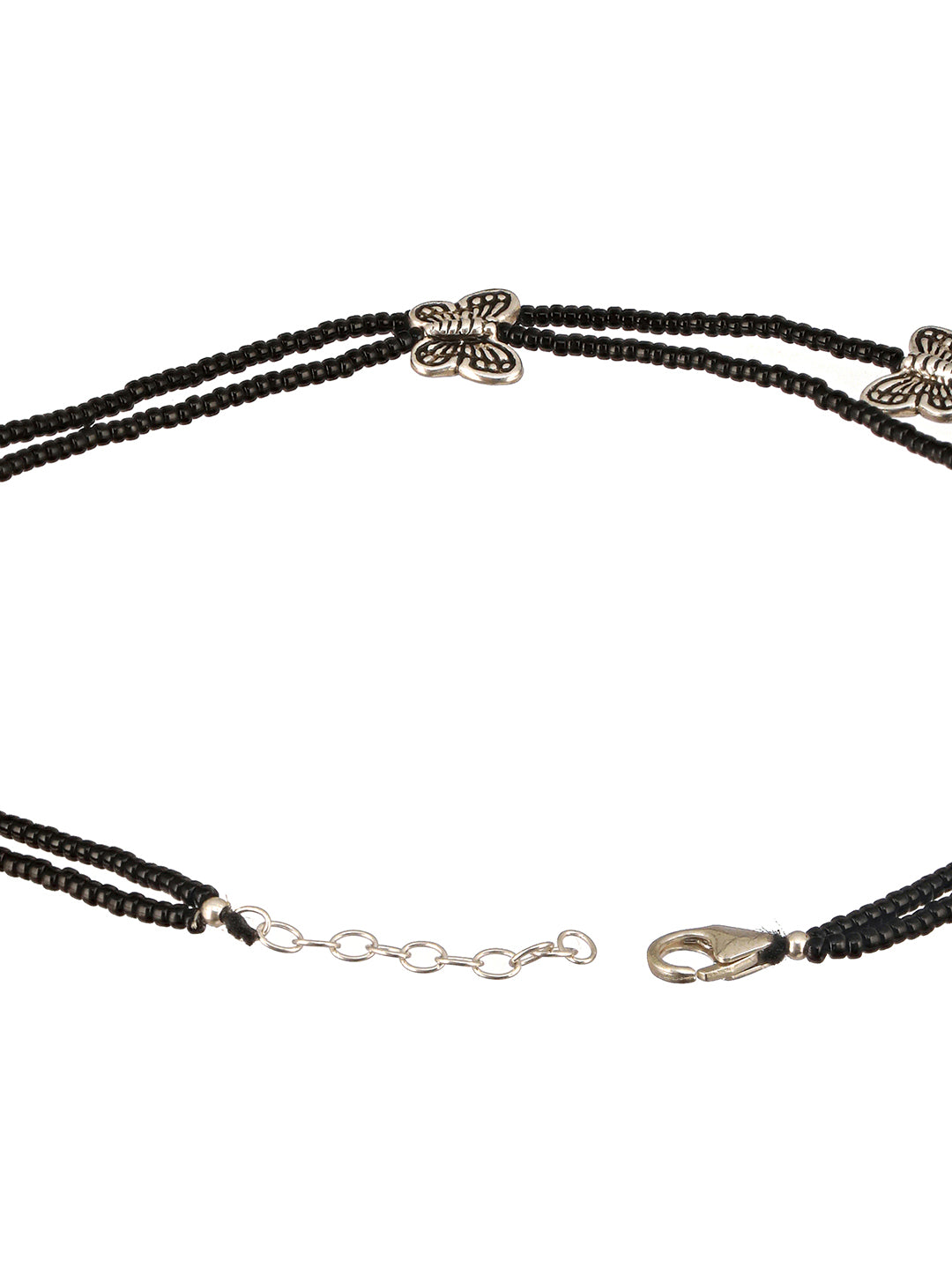 925 Sterling Silver Black Beads Butterfly Charms Payal Anklet