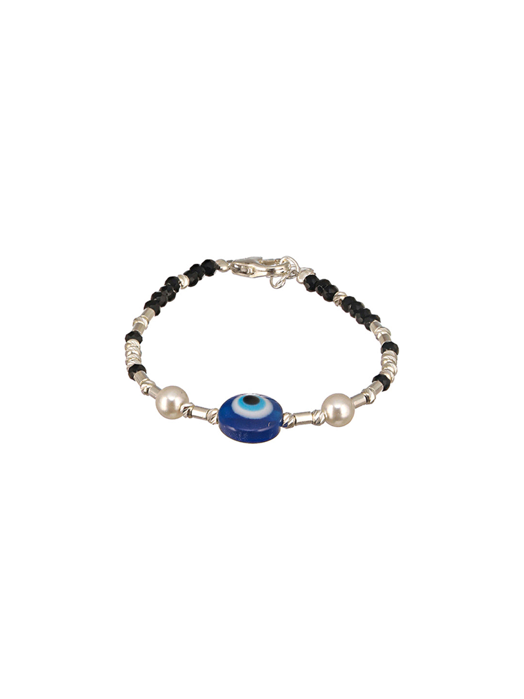 925 Unisex  Evil Eye Baby Nazariya Bracelets With Black & Silver Beads Adjustable Bracelet
