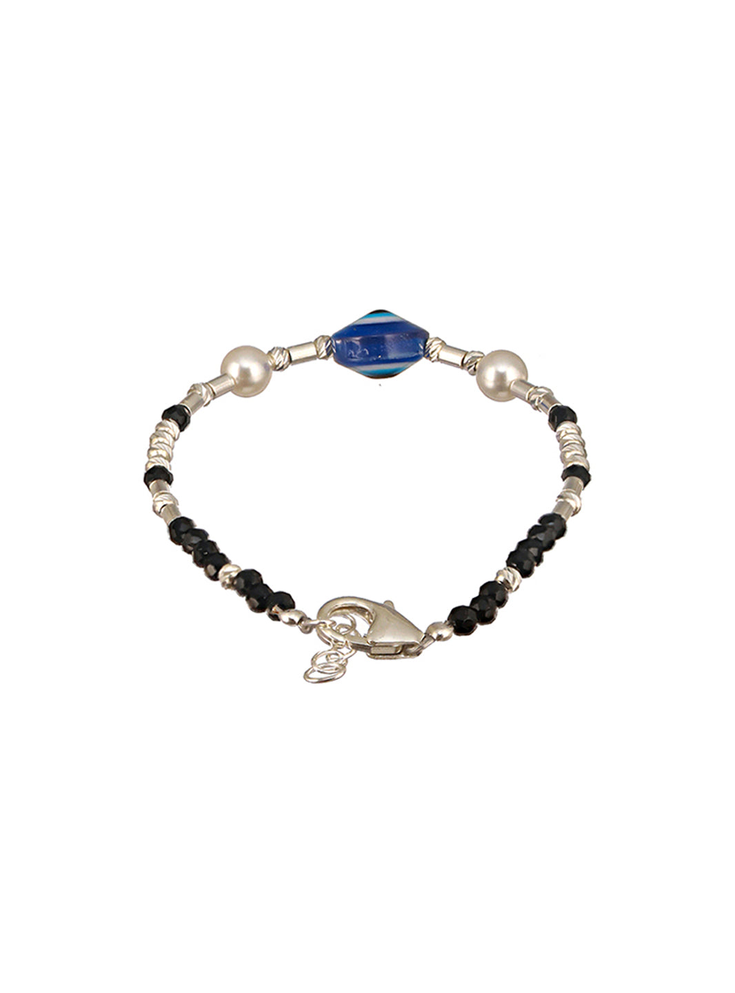 925 Unisex  Evil Eye Baby Nazariya Bracelets With Black & Silver Beads Adjustable Bracelet
