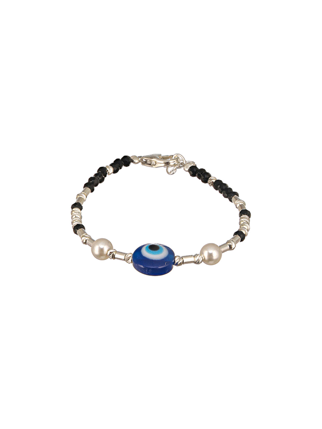 925 Unisex  Evil Eye Baby Nazariya Bracelets With Black & Silver Beads Adjustable Bracelet