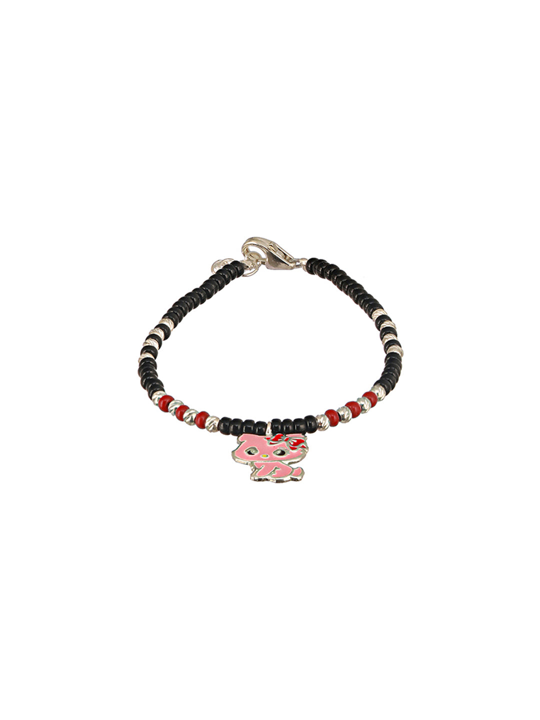 925 Sterling Silver Black Beads Hello Kitty  Charms Adjustable Bracelet