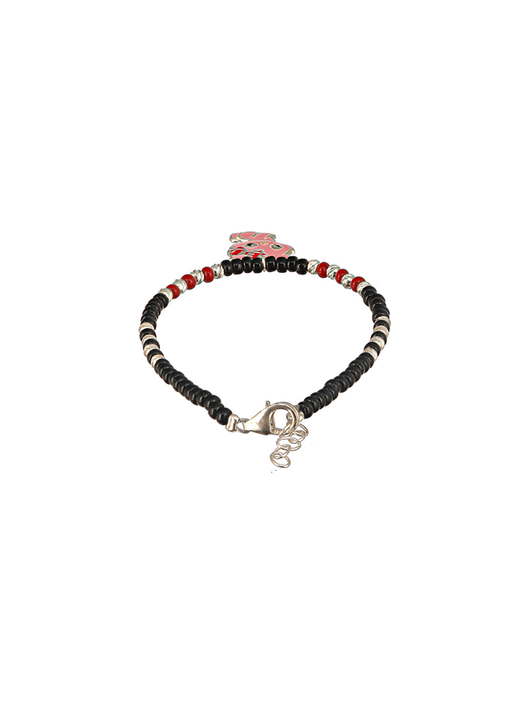 925 Sterling Silver Black Beads Hello Kitty  Charms Adjustable Bracelet