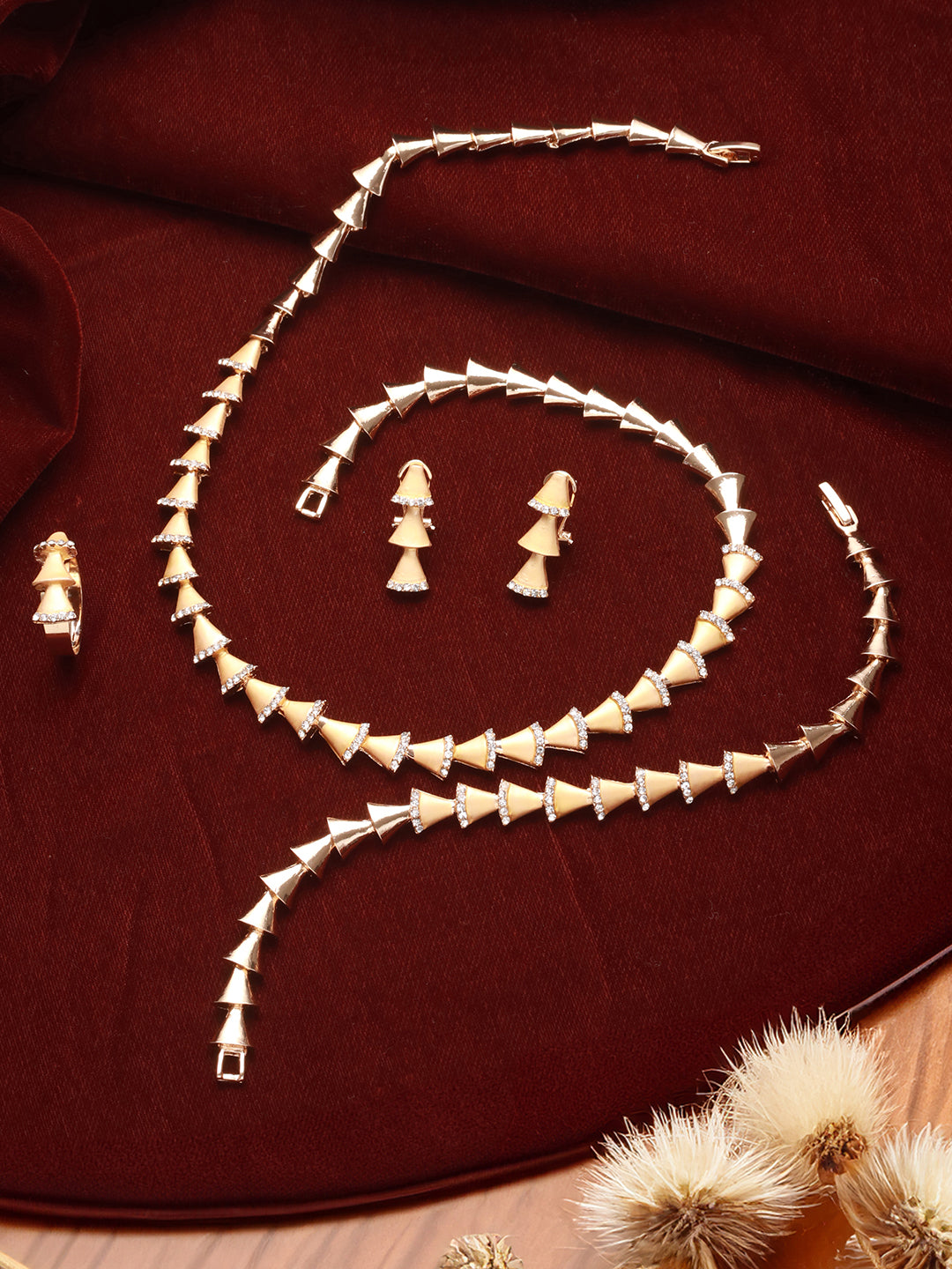 Anti-Tarnish 18k Gold Plated AD Studded Statement Link Combo Jewellery Set