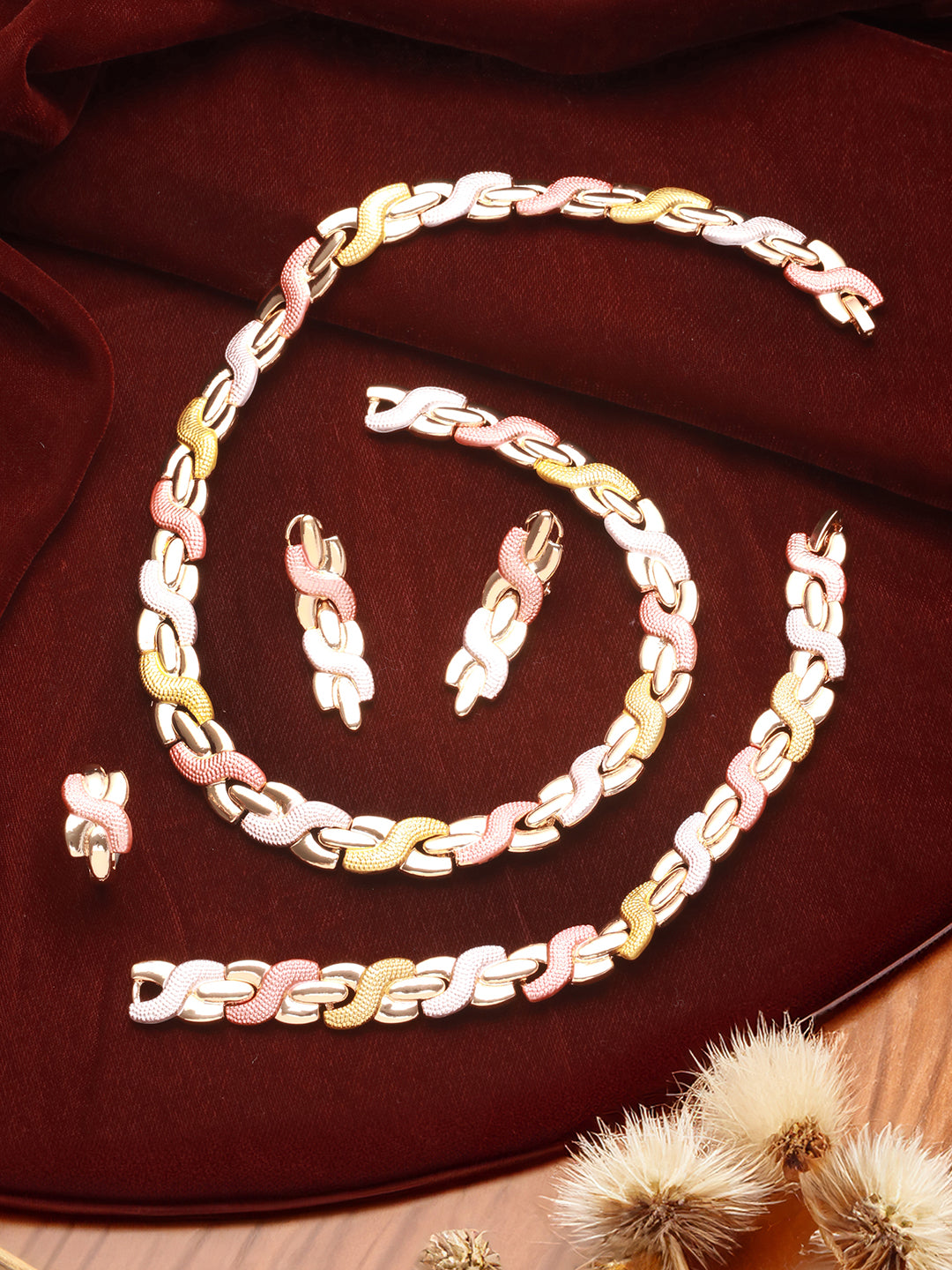 Anti-Tarnish Rose Gold Plated Link Combo Jewellery Set