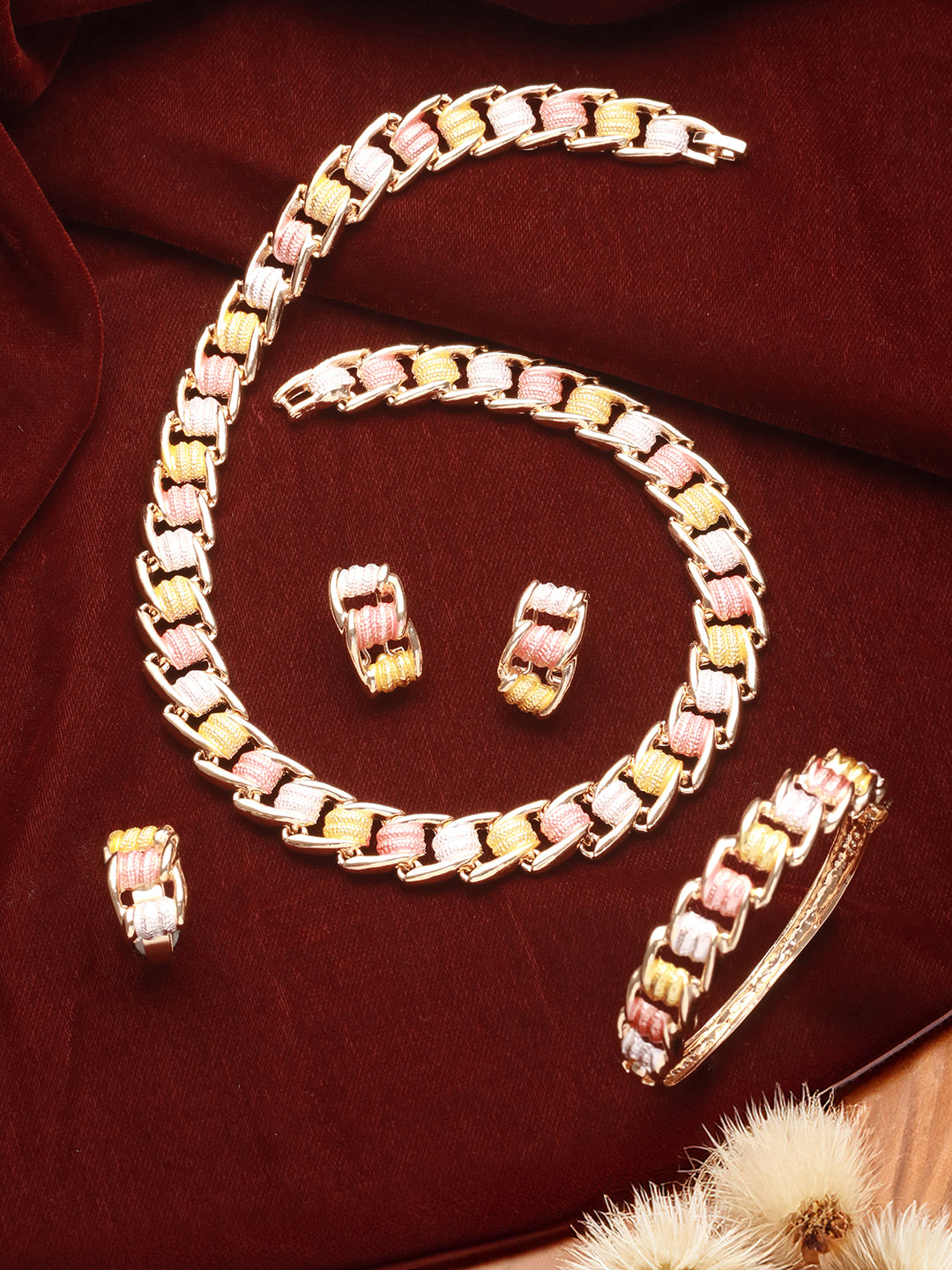 Anti-Tarnish Rose Gold Plated Tricolor Combo Jewellery Set