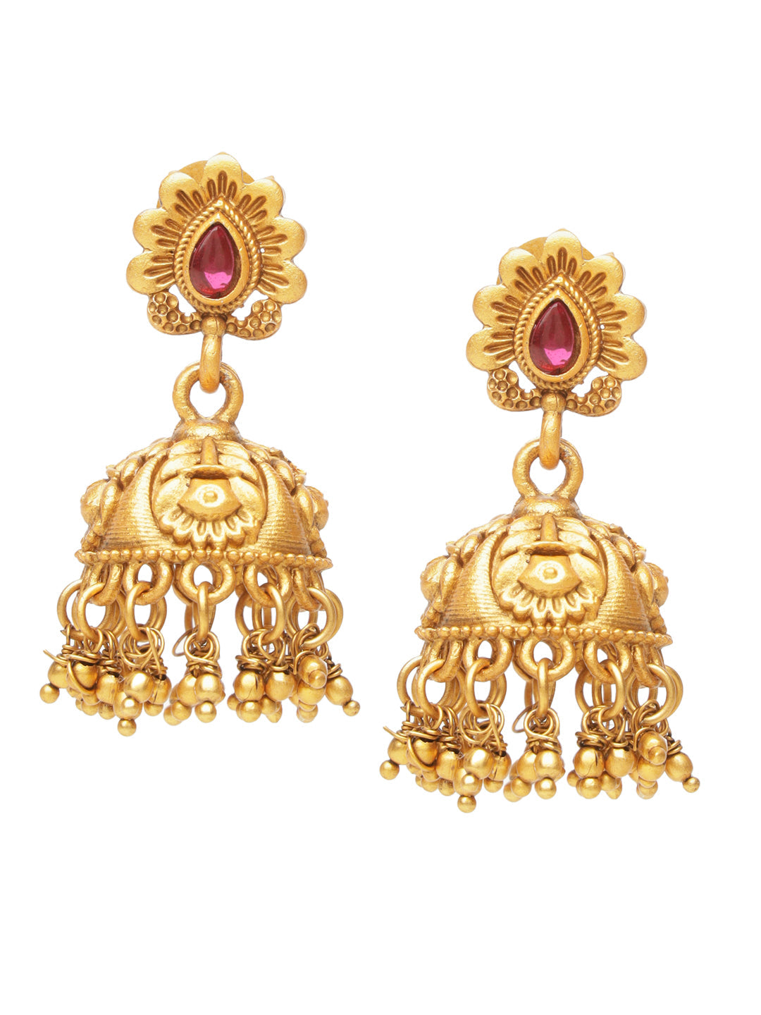 GoldPlated Red Kemp Studded Flower Temple Jewellery Set, zaveri pearls, sale price rs, sale price, sale gold plated, sale gold, sale, rubans, ring, regular price, priyassi jewellery, kushal's