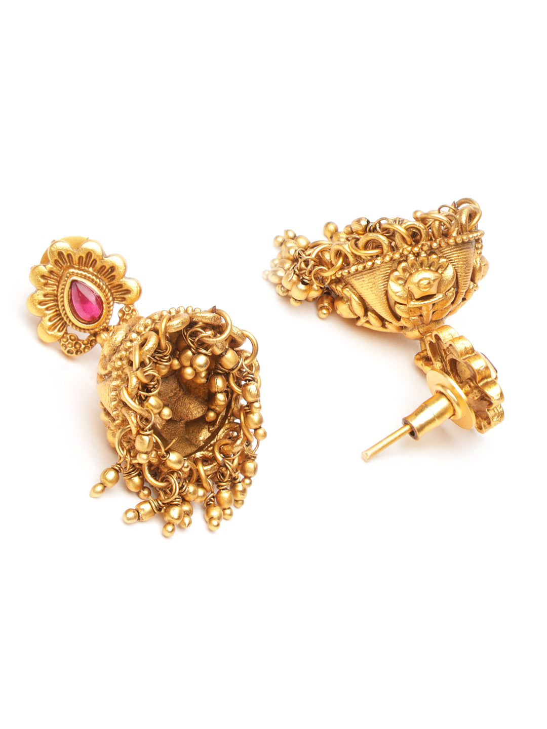 GoldPlated Red Kemp Studded Flower Temple Jewellery Set, zaveri pearls, sale price rs, sale price, sale gold plated, sale gold, sale, rubans, ring, regular price, priyassi jewellery, kushal's