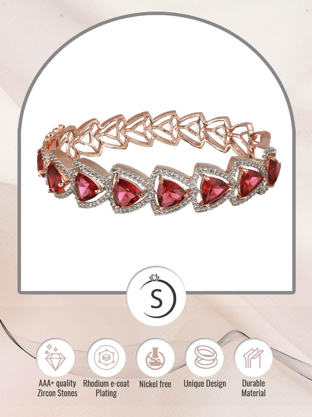 Rose Gold plated Ruby AD designer Handcrafted Bracelet for Women & Girls, zaveri pearls, sale price rs, sale price, sale gold plated, sale gold, sale, rubans, ring, regular price, priyassi je