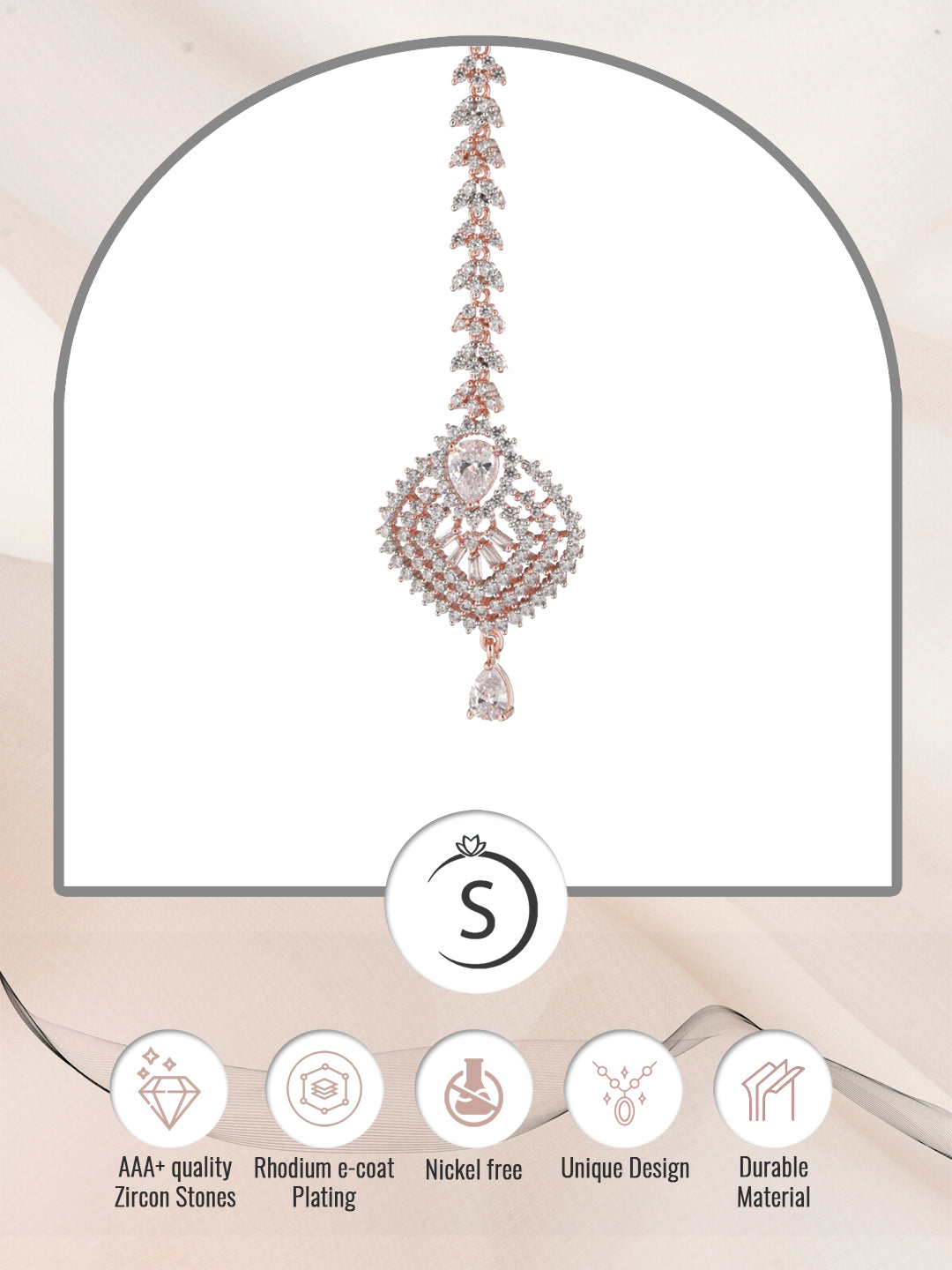 Beautiful Diamond shaped Maang Tikka AD studded Rose Gold plated for Women & Girls, zaveri pearls, sale price rs, sale price, sale gold plated, sale gold, sale, rubans, ring, regular price, p