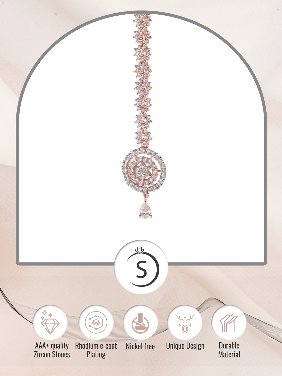 Intricate design Diamond Maang Tikka Rose Gold plated AD studded for Women & Girls, zaveri pearls, sale price rs, sale price, sale gold plated, sale gold, sale, rubans, ring, regular price, p