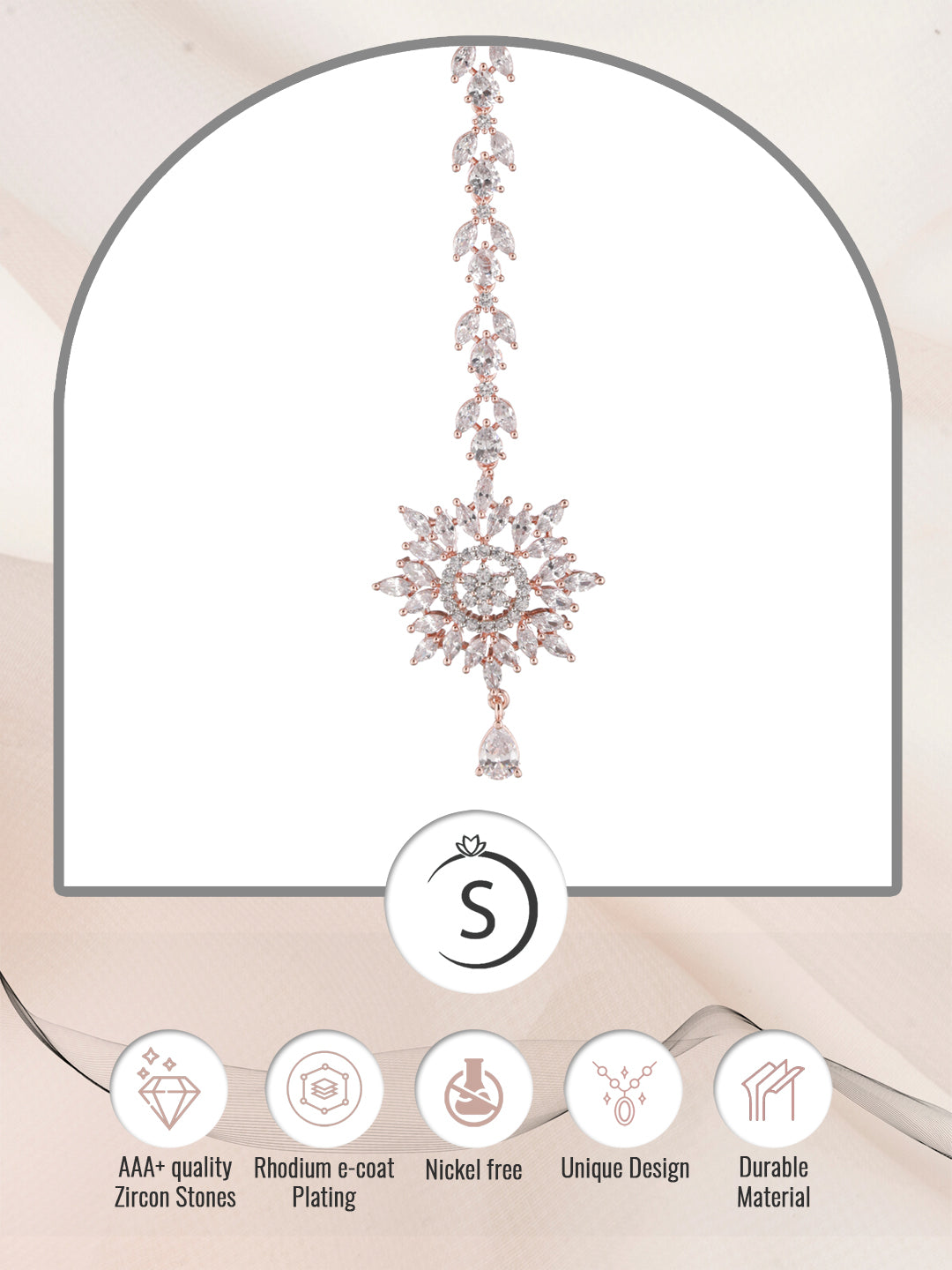 Stylish Diamond Maang Tikka Rose Gold plated & Handcrafted for Women & Girls, zaveri pearls, sale price rs, sale price, sale gold plated, sale gold, sale, rubans, ring, regular price, priyass