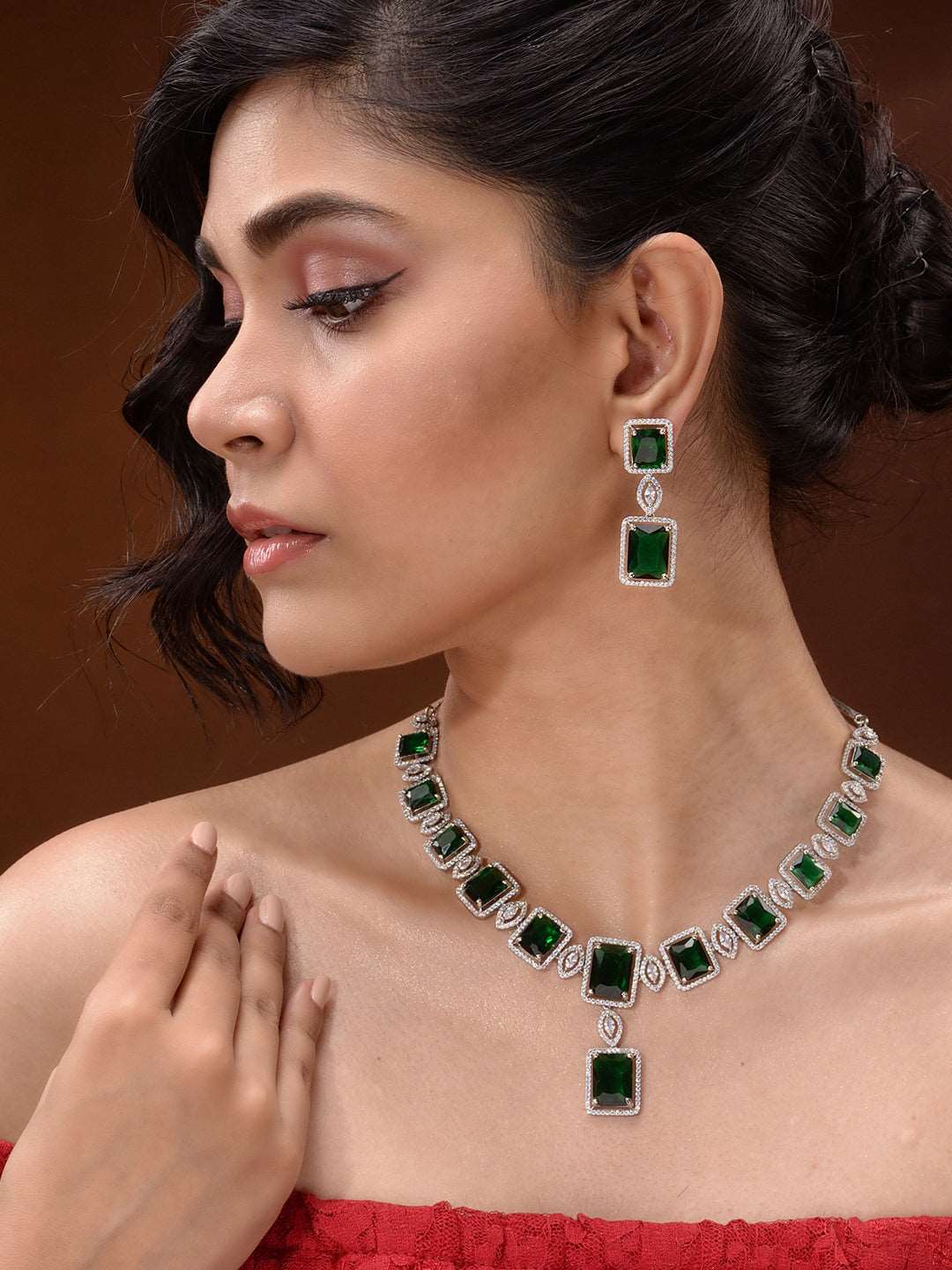 Big emerald stuuded handcrafted necklace set earrings, zaveri pearls, sale price rs, sale price, sale gold plated, sale gold, sale, rubans, ring, regular price, priyassi jewellery, kushal's -