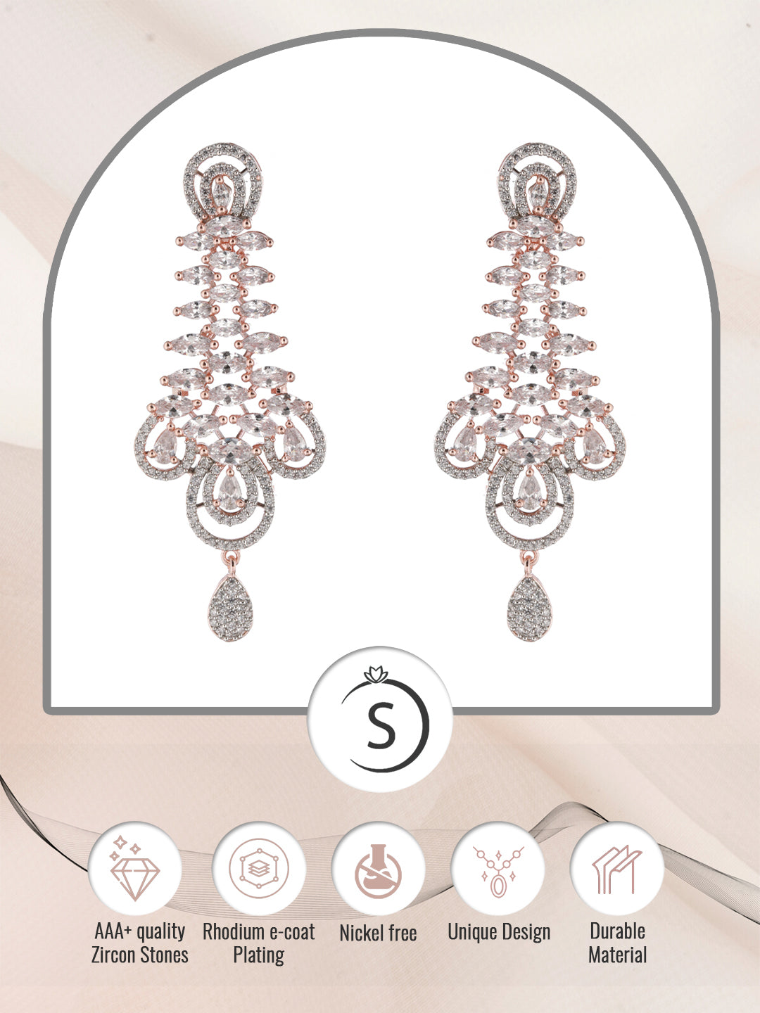 Stunning big diamond earrings for women, rose gold plated, zaveri pearls, sale price rs, sale price, sale gold plated, sale gold, sale, rubans, ring, regular price, priyassi jewellery, kushal