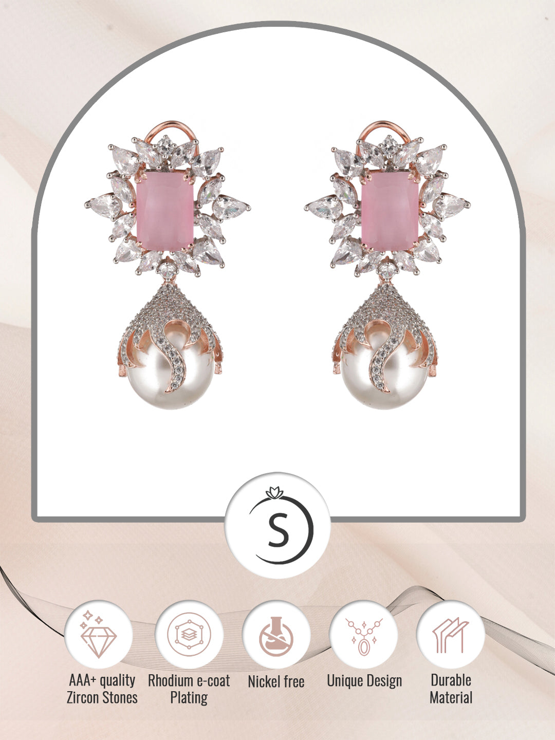 Royal Pink studded pearl drop earrings, zaveri pearls, sale price rs, sale price, sale gold plated, sale gold, sale, rubans, ring, regular price, priyassi jewellery, kushal's - Saraf RS Jewel