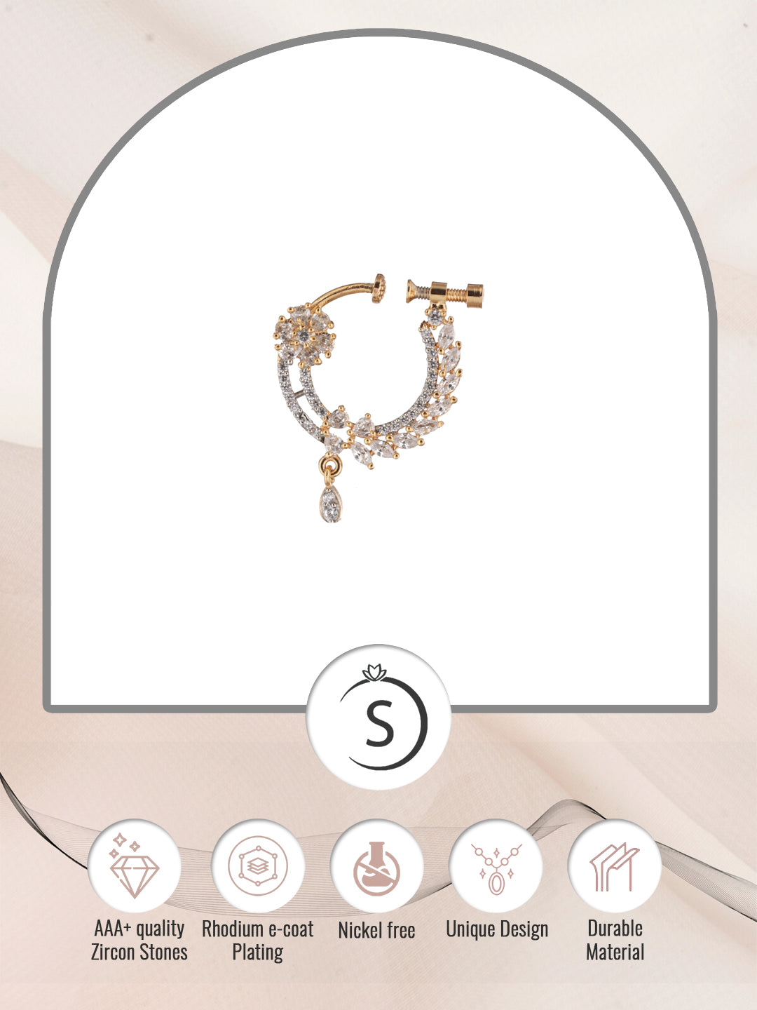 Gold plated AD studded Handcrafted Nose Ring, zaveri pearls, sale price rs, sale price, sale gold plated, sale gold, sale, rubans, ring, regular price, priyassi jewellery, kushal's - Saraf RS