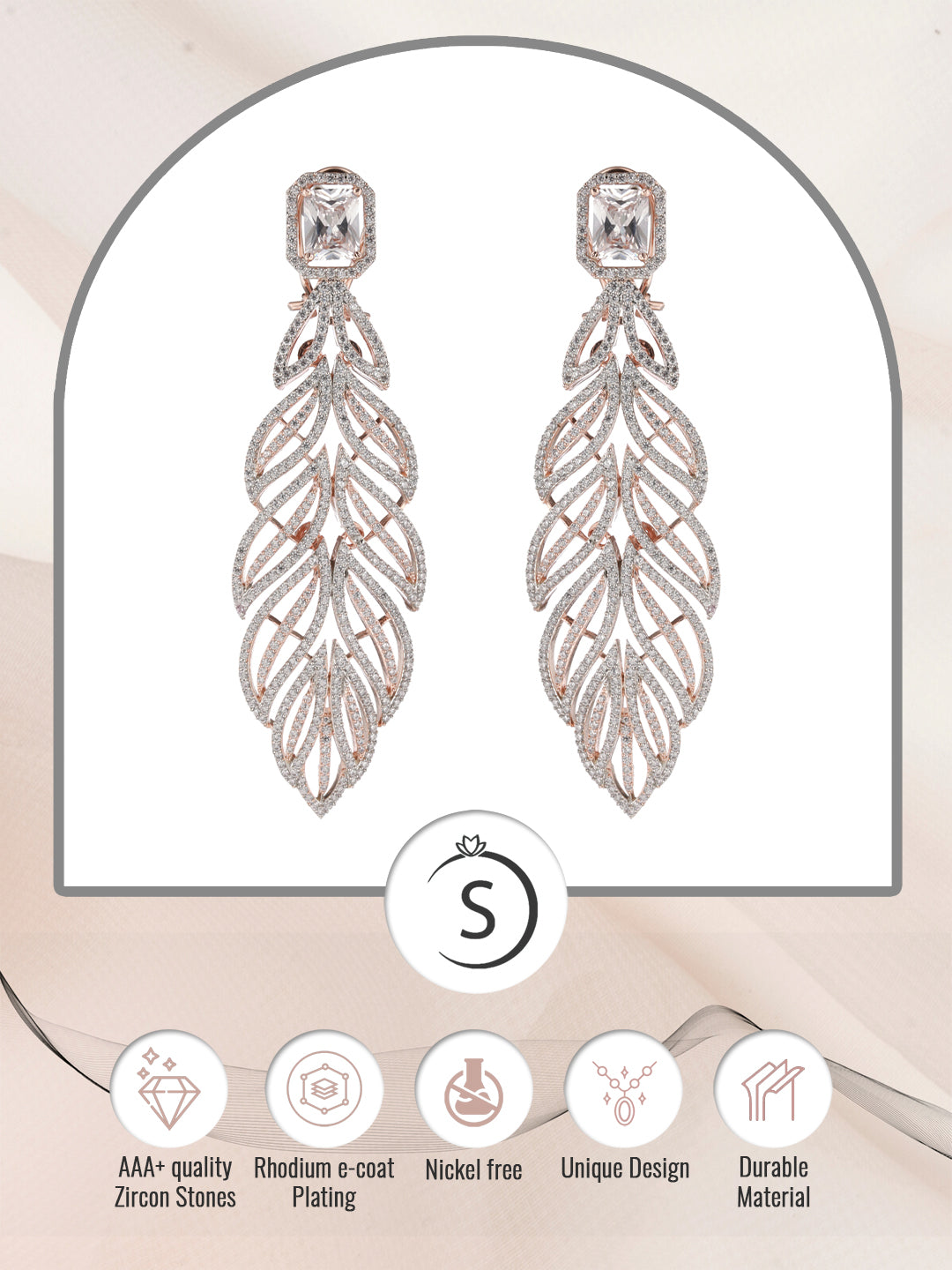 Rose Gold plated Leaf Design AD studded Earrings, zaveri pearls, sale price rs, sale price, sale gold plated, sale gold, sale, rubans, ring, regular price, priyassi jewellery, kushal's - Sara