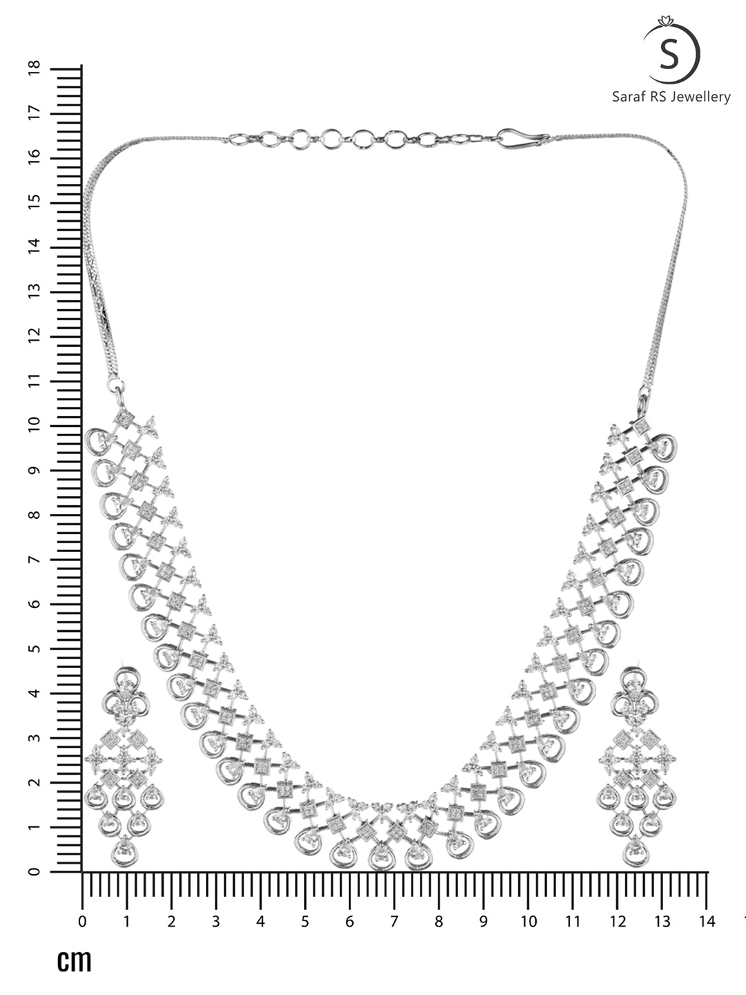 White Rhodium plated Unique Design AD studded Necklace Earrings Girls, zaveri pearls, sale price rs, sale price, sale gold plated, sale gold, sale, rubans, ring, regular price, priyassi jewel