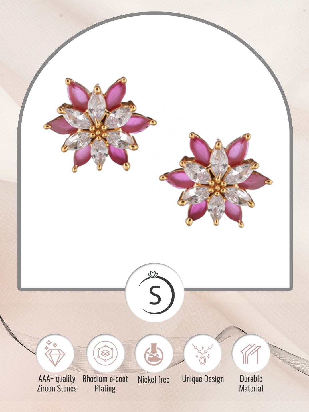 Gold Plated Floral studs Red & White AD encrusted Earrings, zaveri pearls, sale price rs, sale price, sale gold plated, sale gold, sale, rubans, ring, regular price, priyassi jewellery, kusha