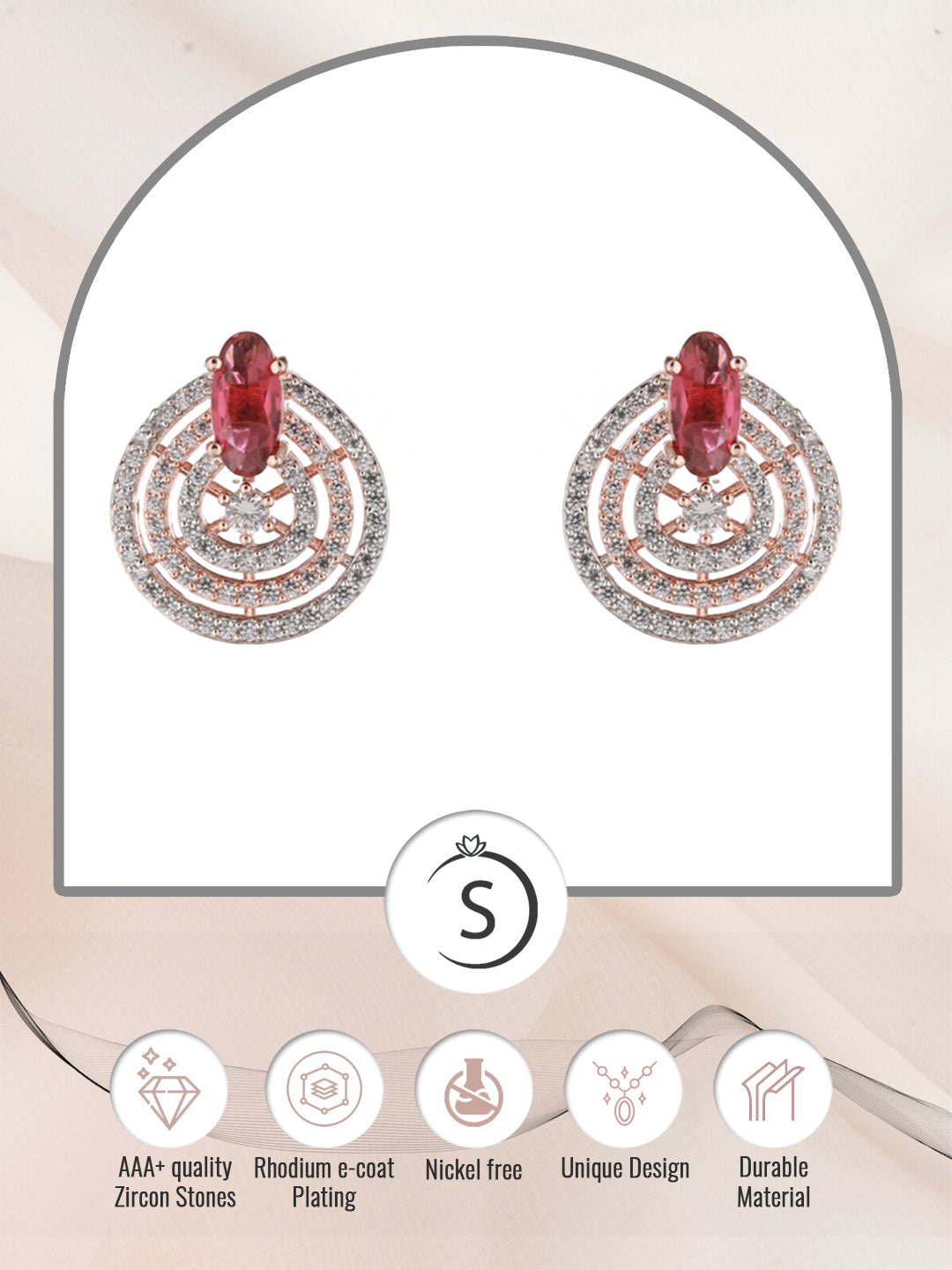 Rose Gold Plated Red and White AD Studded Concentric Studs Earrings, zaveri pearls, sale price rs, sale price, sale gold plated, sale gold, sale, rubans, ring, regular price, priyassi jewelle