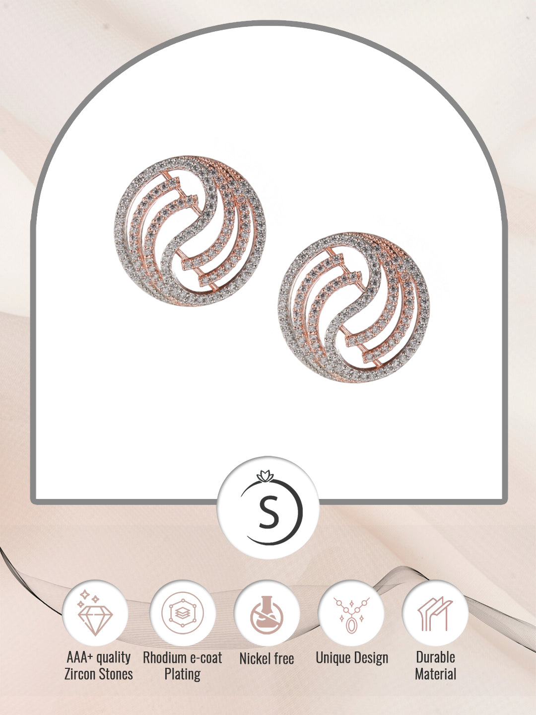 Rose Gold plated AD studded Contemporary Stud Earrings, zaveri pearls, sale price rs, sale price, sale gold plated, sale gold, sale, rubans, ring, regular price, priyassi jewellery, kushal's 