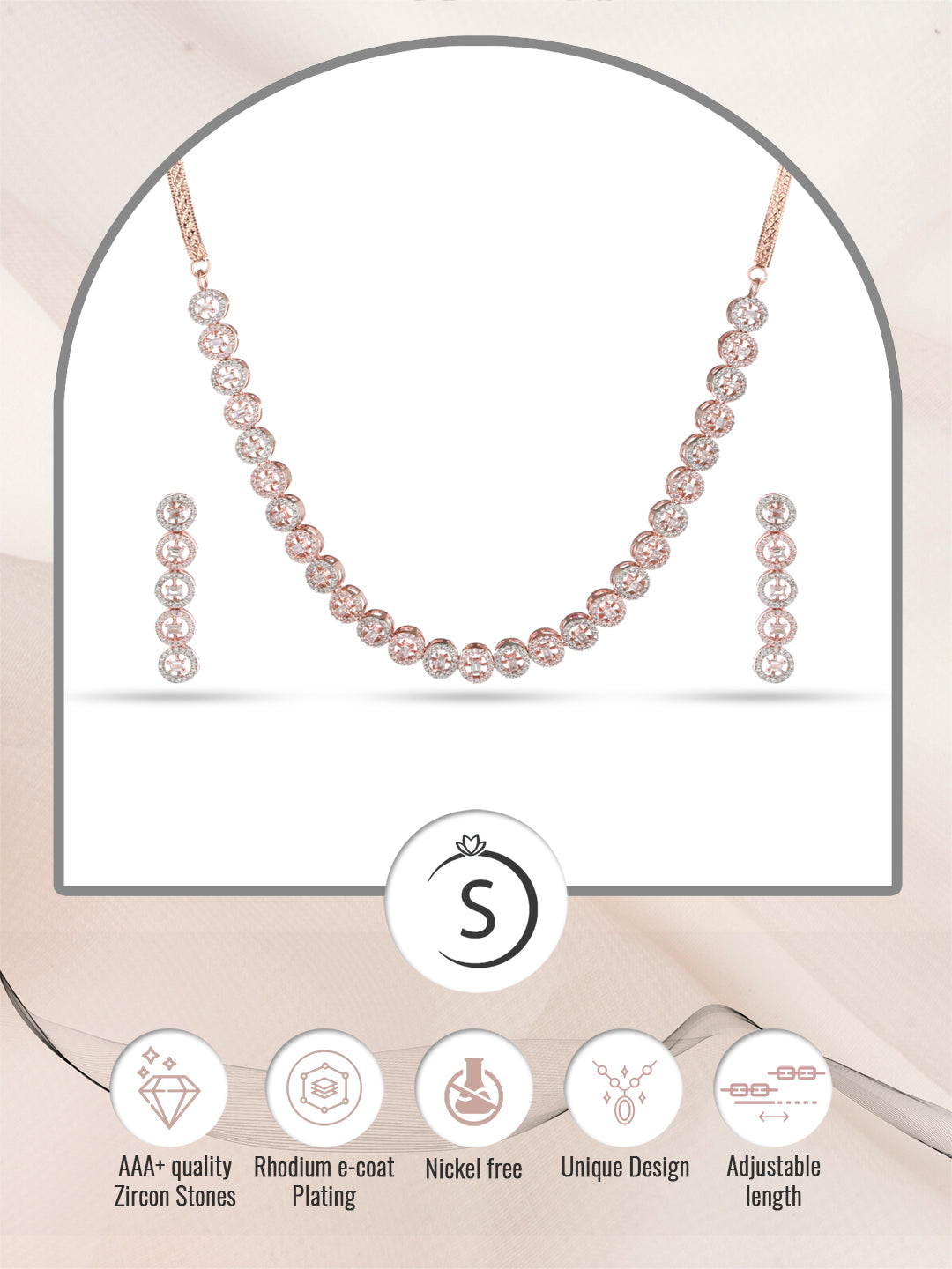 Rose Gold Plated White AD Studded Handcrafted Contemporary Jewellery Set Dropdown Earrings, zaveri pearls, sale price rs, sale price, sale gold plated, sale gold, sale, rubans, ring, regular 