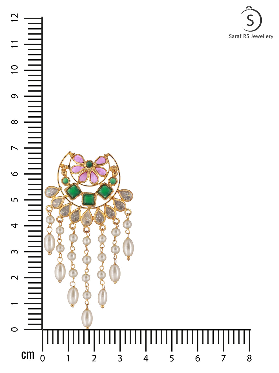 Gold Plated Red & Green AD Studded Crescent Shaped long Pearls Drop Earrings, zaveri pearls, sale price rs, sale price, sale gold plated, sale gold, sale, rubans, ring, regular price, priyass