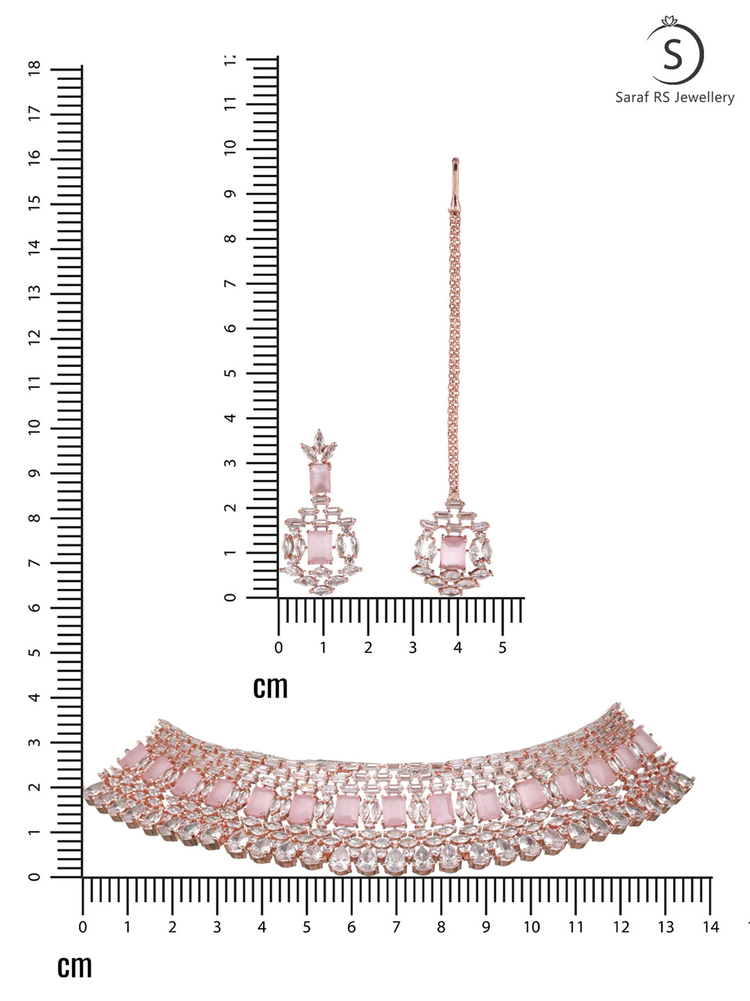 Rose Gold Plated Pink & White AD Studded Choker Earrings &Maang Tika Jewellery Set, zaveri pearls, sale price rs, sale price, sale gold plated, sale gold, sale, rubans, ring, regular price, p