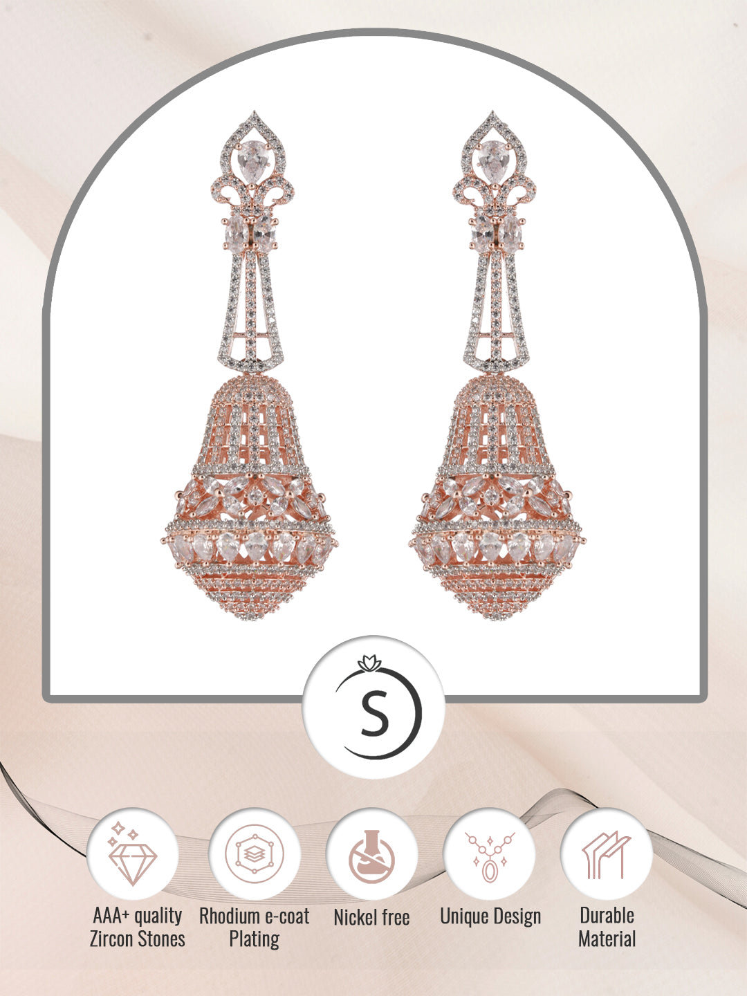 Rose Gold plated White AD studded handcrafted Bell shaped Jhumka for Women & Girls, zaveri pearls, sale price rs, sale price, sale gold plated, sale gold, sale, rubans, ring, regular price, p