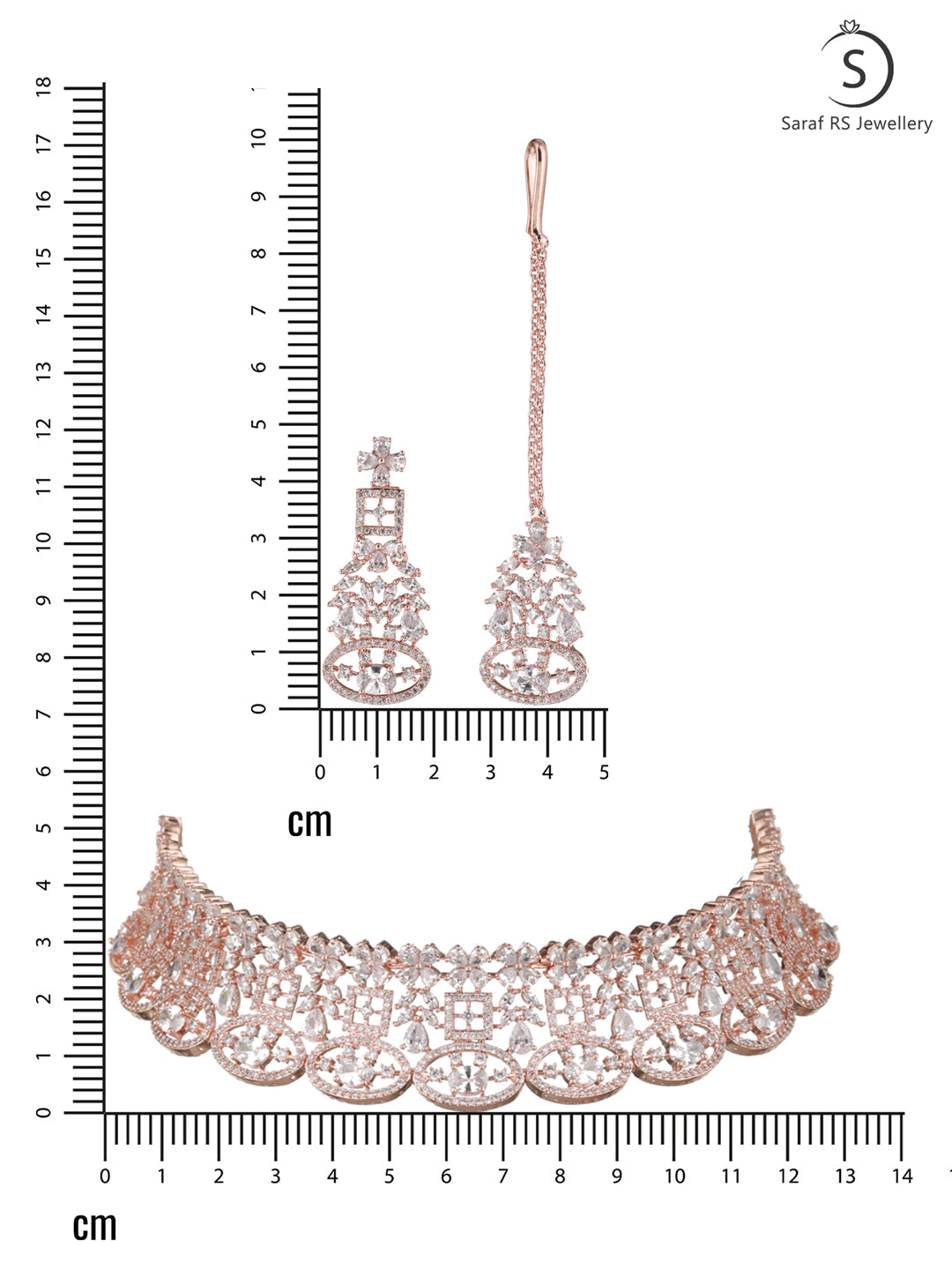 Rose Gold Plated White AD Studded Choker Dropdown Earrings Jewellery Set, zaveri pearls, sale price rs, sale price, sale gold plated, sale gold, sale, rubans, ring, regular price, priyassi je