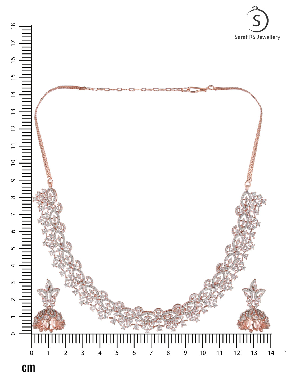 Rose Gold Plated White AD Studded Necklace Jhumka Jewellery Set, zaveri pearls, sale price rs, sale price, sale gold plated, sale gold, sale, rubans, ring, regular price, priyassi jewellery, 