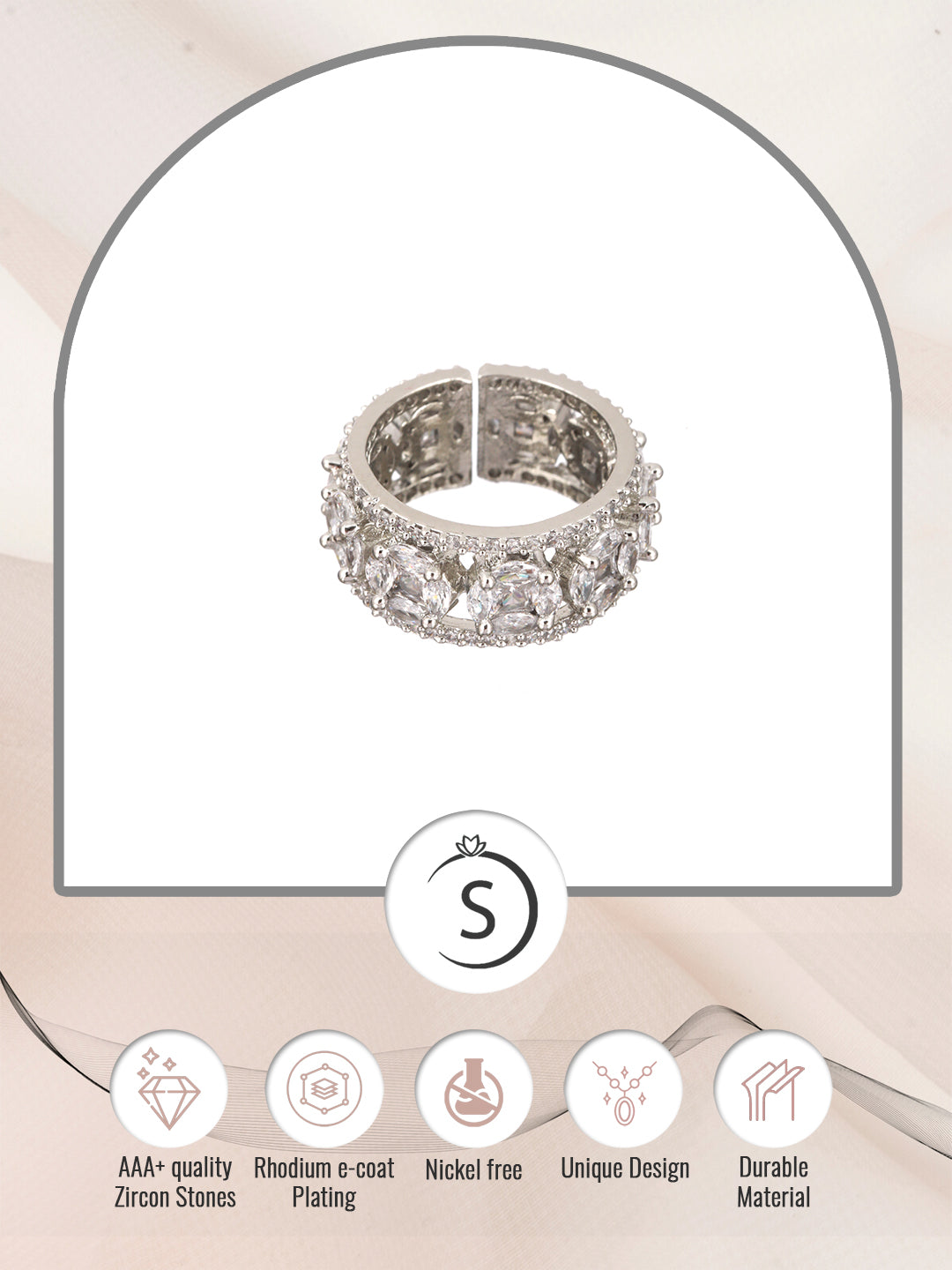 Silver Rhodium Plated White AD Studded Band Challa Finger Ring, zaveri pearls, sale price rs, sale price, sale gold plated, sale gold, sale, rubans, ring, regular price, priyassi jewellery, k