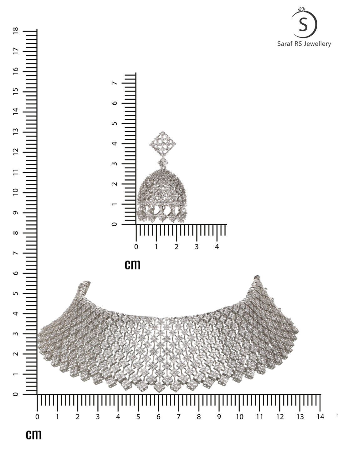 Silver Rhodium Plated White AD Choker Jhumka Jewellery Set, zaveri pearls, sale price rs, sale price, sale gold plated, sale gold, sale, rubans, ring, regular price, priyassi jewellery, kusha