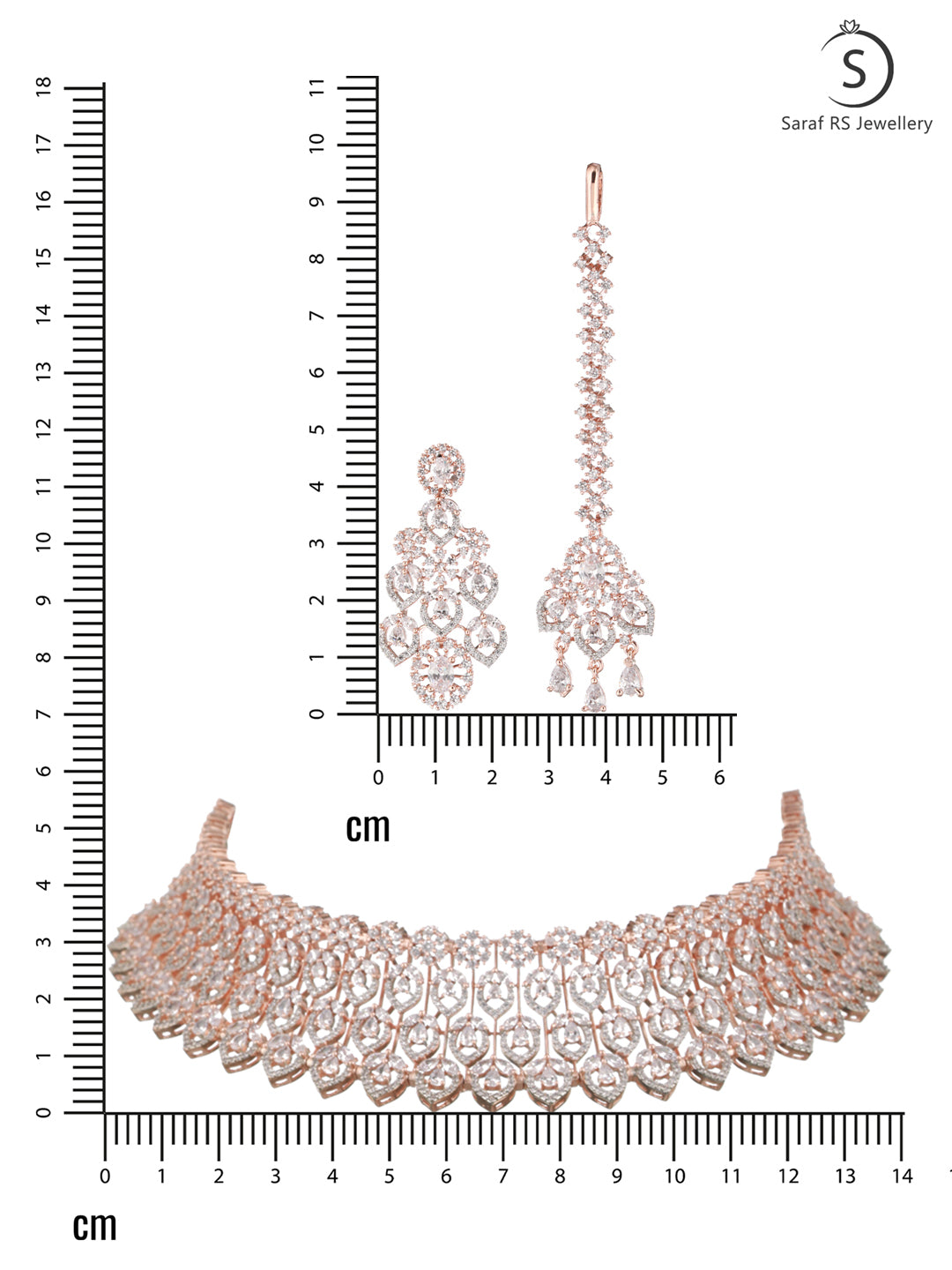 Rose Gold Plated White AD Choker mang Tika jewellery Set, zaveri pearls, sale price rs, sale price, sale gold plated, sale gold, sale, rubans, ring, regular price, priyassi jewellery, kushal'