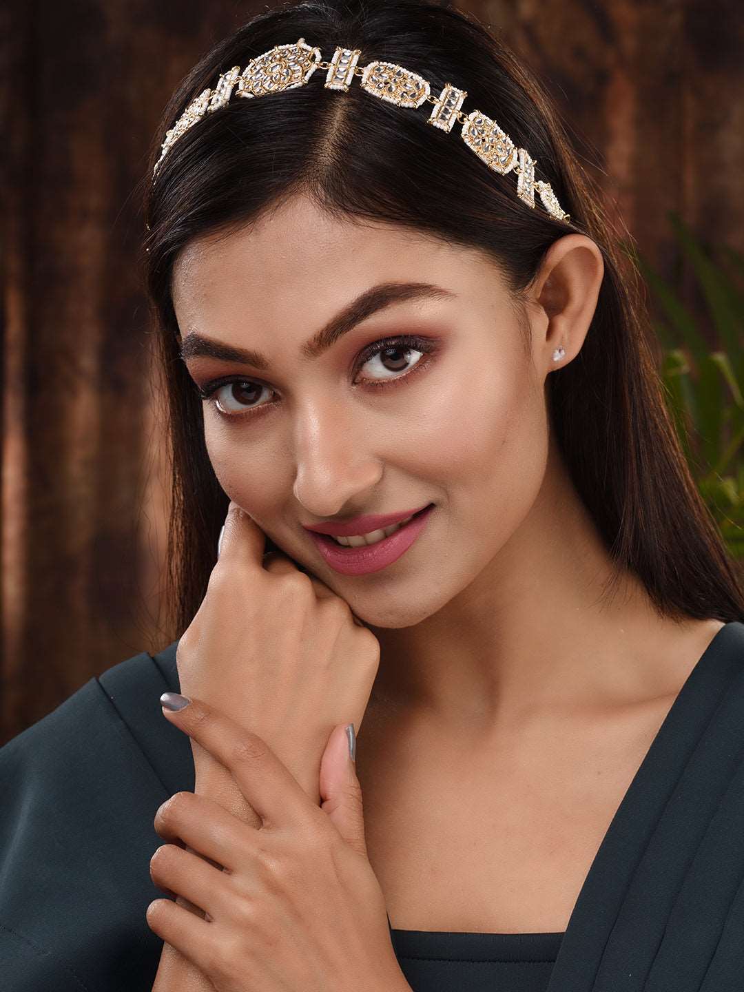 Gold Plated Kundan studded Matha Patti, zaveri pearls, sale price rs, sale price, sale gold plated, sale gold, sale, rubans, ring, regular price, priyassi jewellery, kushal's - Saraf RS Jewel