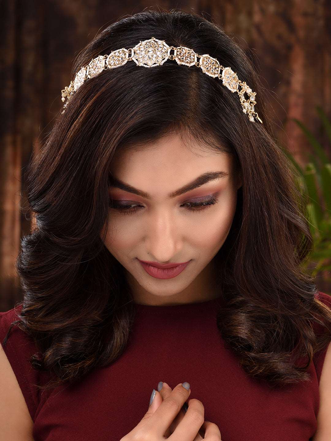 Gold Plated Kundan studded Matha Patti, zaveri pearls, sale price rs, sale price, sale gold plated, sale gold, sale, rubans, ring, regular price, priyassi jewellery, kushal's - Saraf RS Jewel