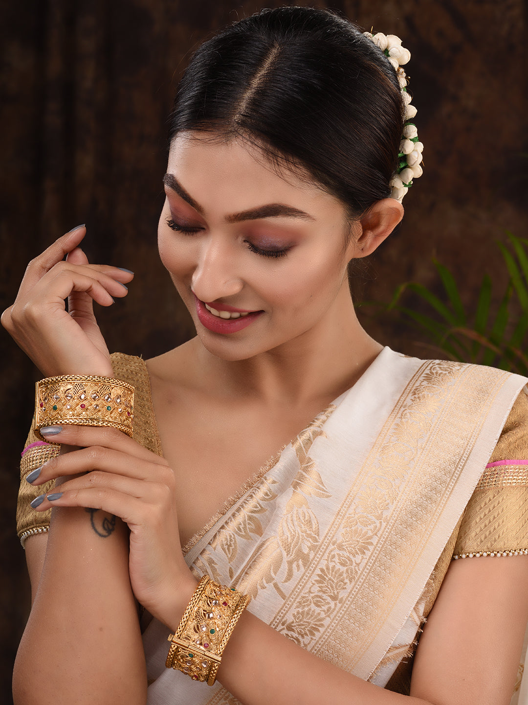 Set Of 2 Gold Plated Multi stone Studded Embellished Bangles, zaveri pearls, sale price rs, sale price, sale gold plated, sale gold, sale, rubans, ring, regular price, priyassi jewellery, kus