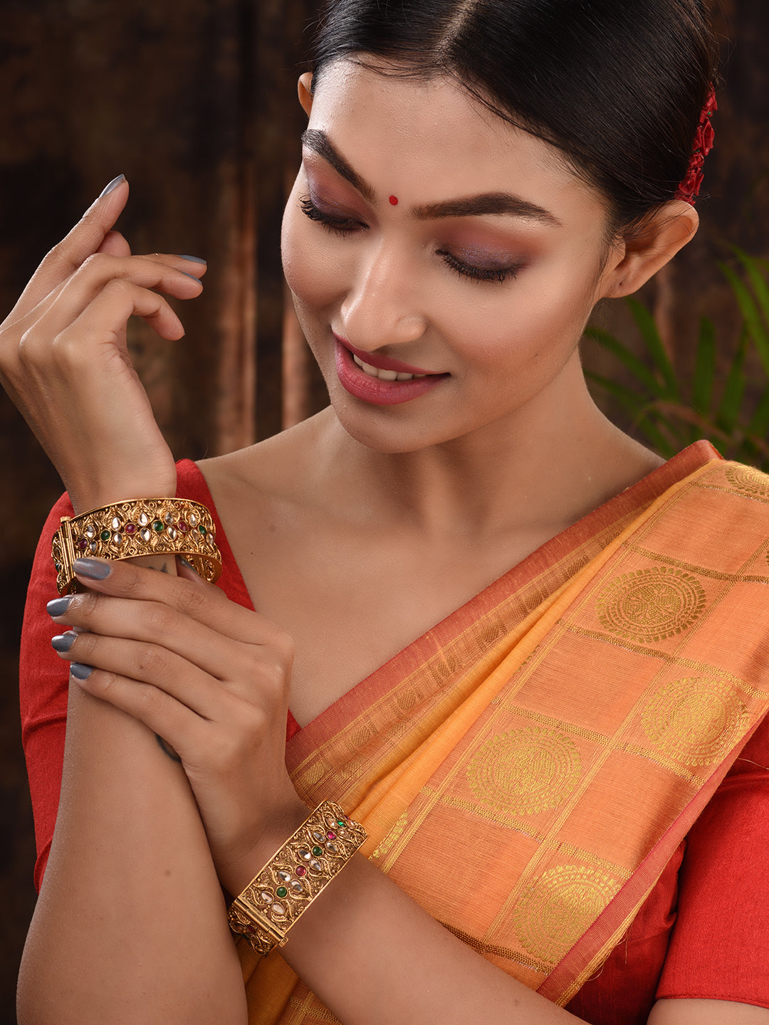 Set Of 2 Gold Plated Multi stone Studded Antique Bangles, zaveri pearls, sale price rs, sale price, sale gold plated, sale gold, sale, rubans, ring, regular price, priyassi jewellery, kushal'