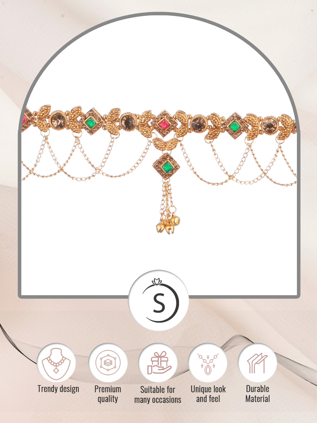 Gold Plated Muilticolour AD studded & Beaded Kamarbandh, zaveri pearls, sale price rs, sale price, sale gold plated, sale gold, sale, rubans, ring, regular price, priyassi jewellery, kushal's