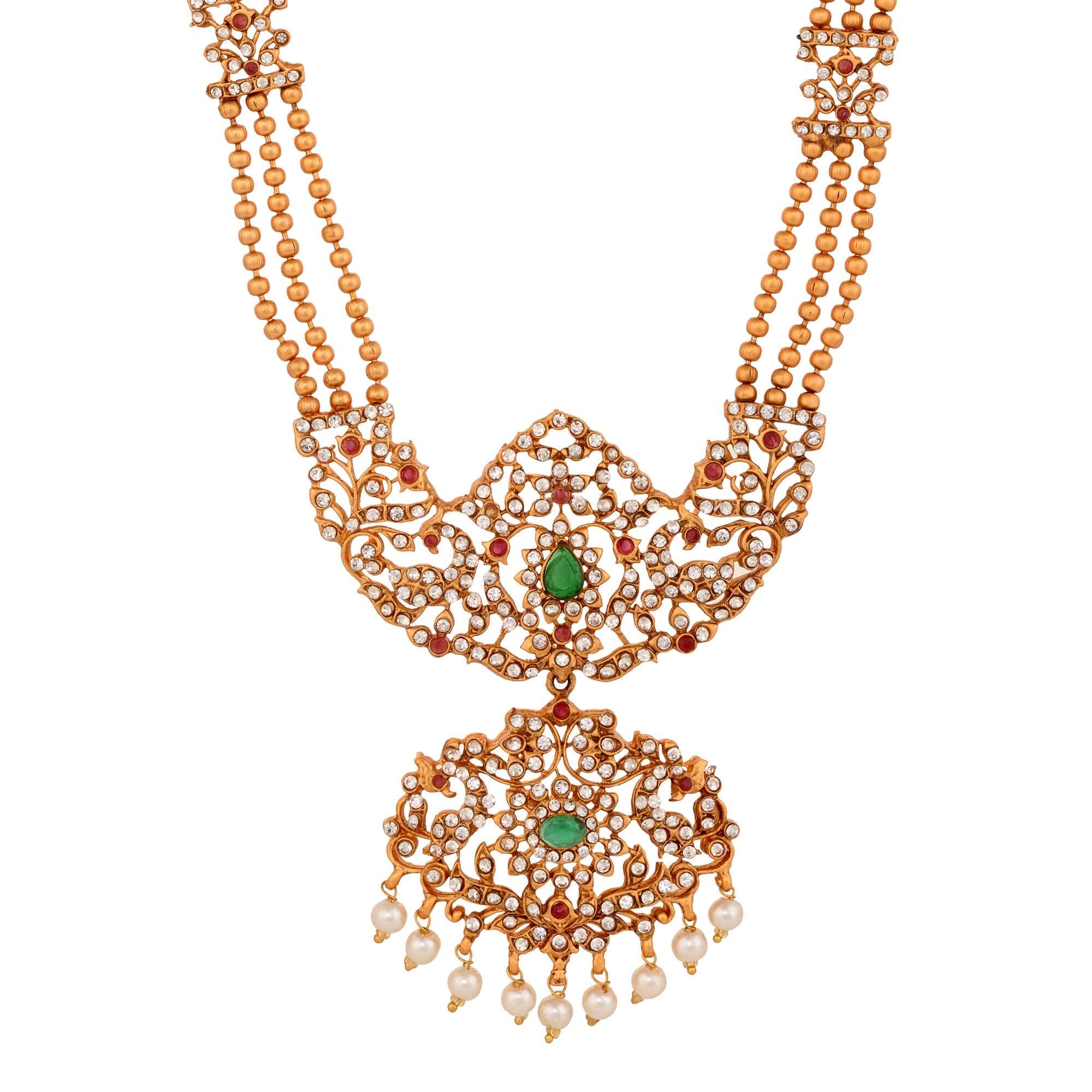 Gold Plated Green stone studded Pearl beaded Handcrafted Temple Jewellerey Set, zaveri pearls, sale price rs, sale price, sale gold plated, sale gold, sale, rubans, ring, regular price, priya