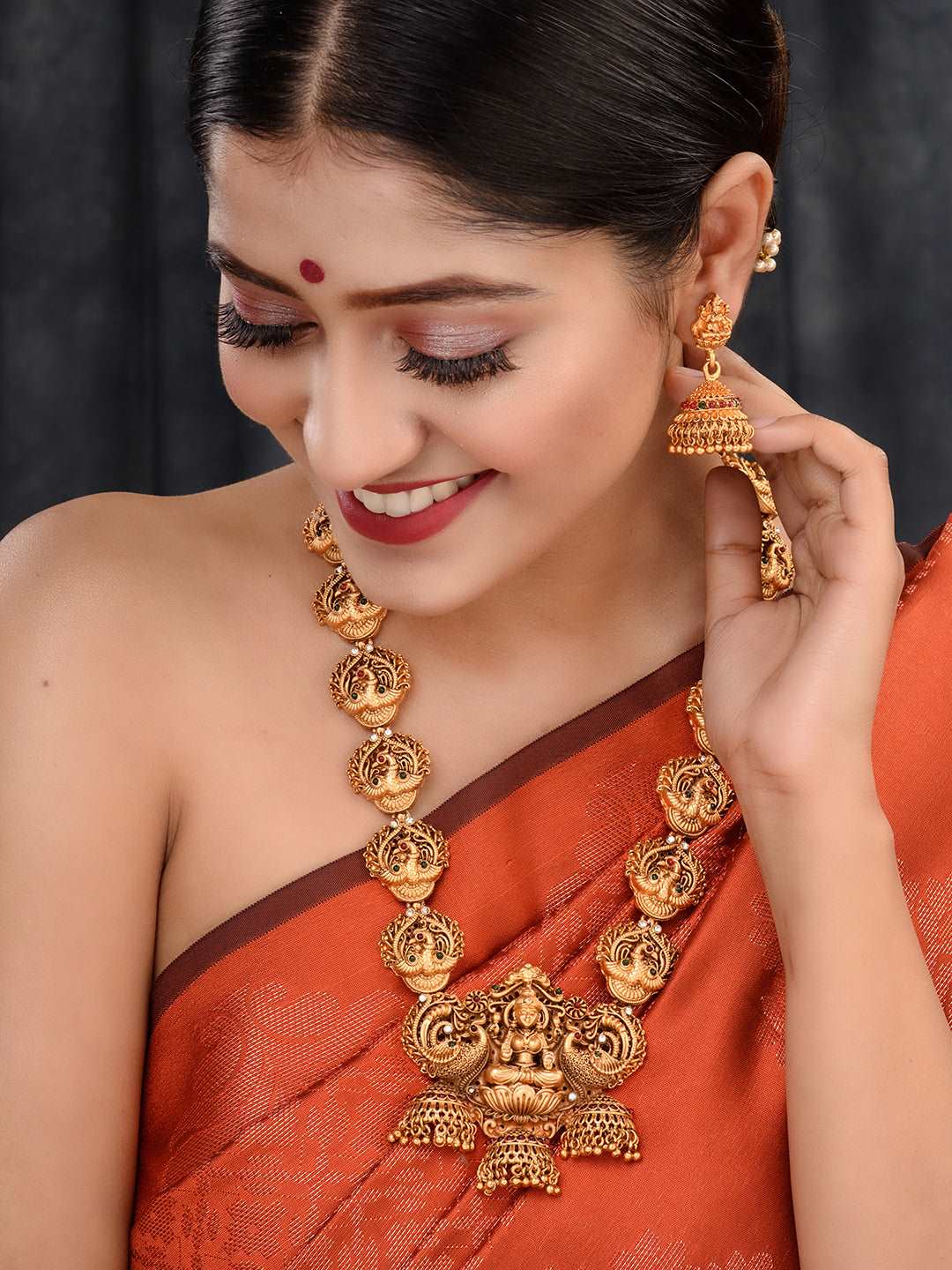 Gold Plated Exquisite Lakshmi Design Haram Temple Jewellery Set Jhumki Earrings, zaveri pearls, sale price rs, sale price, sale gold plated, sale gold, sale, rubans, ring, regular price, priy