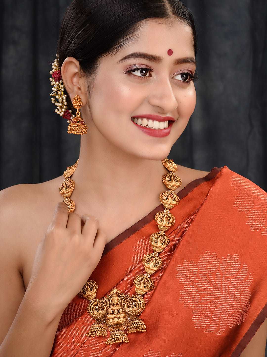 Gold Plated Exquisite Lakshmi Design Haram Temple Jewellery Set Jhumki Earrings, zaveri pearls, sale price rs, sale price, sale gold plated, sale gold, sale, rubans, ring, regular price, priy