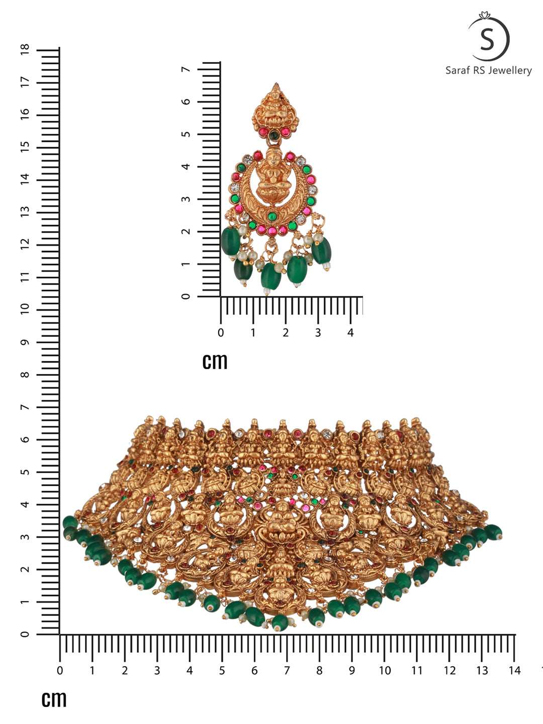 Gold Plated Intricate Temple Design Dangling Green Beads Choker Jewellery Set, zaveri pearls, sale price rs, sale price, sale gold plated, sale gold, sale, rubans, ring, regular price, priyas