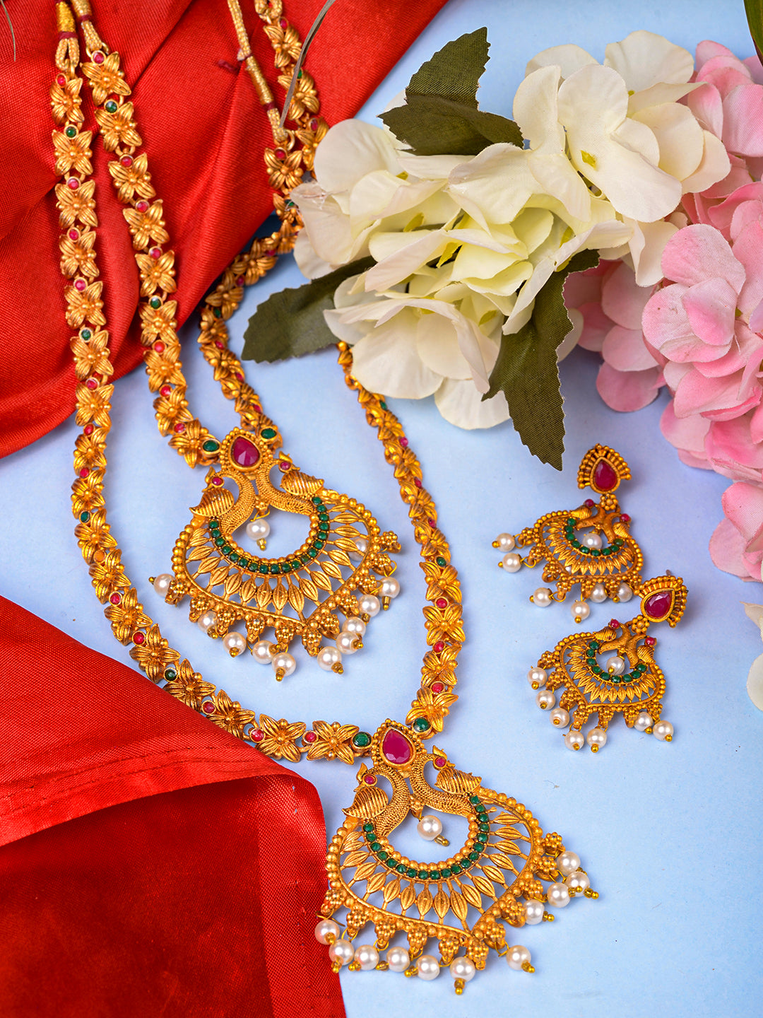 Gold Toned Grand South Indian Imitation Bridal Temple Jewellery Set, zaveri pearls, sale price rs, sale price, sale gold plated, sale gold, sale, rubans, ring, regular price, priyassi jewelle