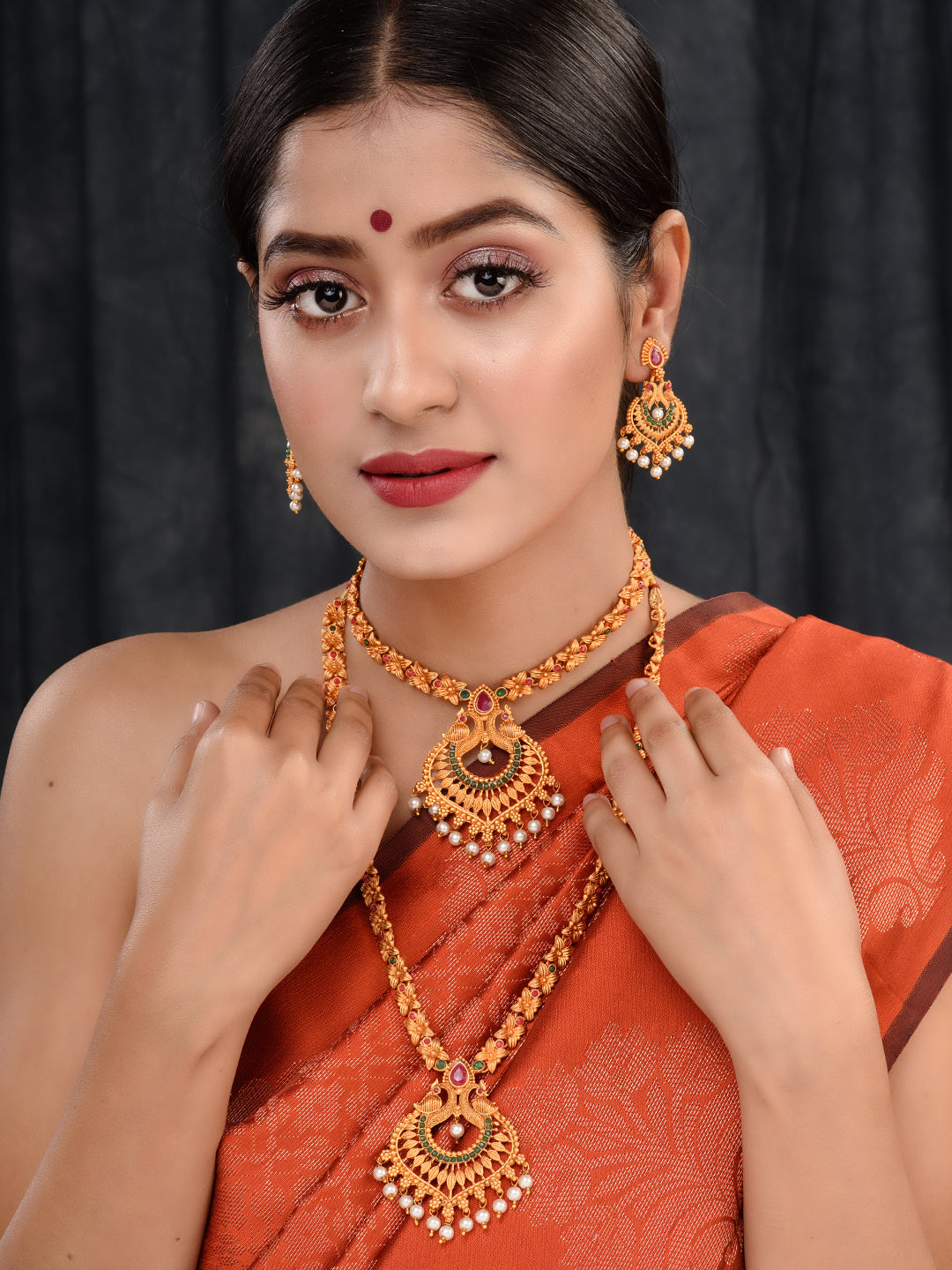 Gold Toned Grand South Indian Imitation Bridal Temple Jewellery Set, zaveri pearls, sale price rs, sale price, sale gold plated, sale gold, sale, rubans, ring, regular price, priyassi jewelle