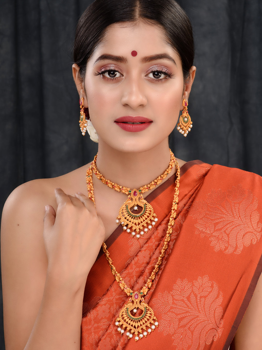 Gold Toned Grand South Indian Imitation Bridal Temple Jewellery Set, zaveri pearls, sale price rs, sale price, sale gold plated, sale gold, sale, rubans, ring, regular price, priyassi jewelle