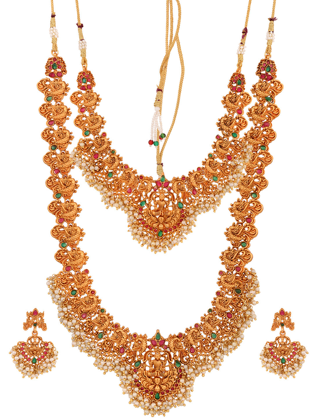 Gold Toned Gorgeous Saaddhvi Haram Combo Temple Jewellery Set, zaveri pearls, sale price rs, sale price, sale gold plated, sale gold, sale, rubans, ring, regular price, priyassi jewellery, ku